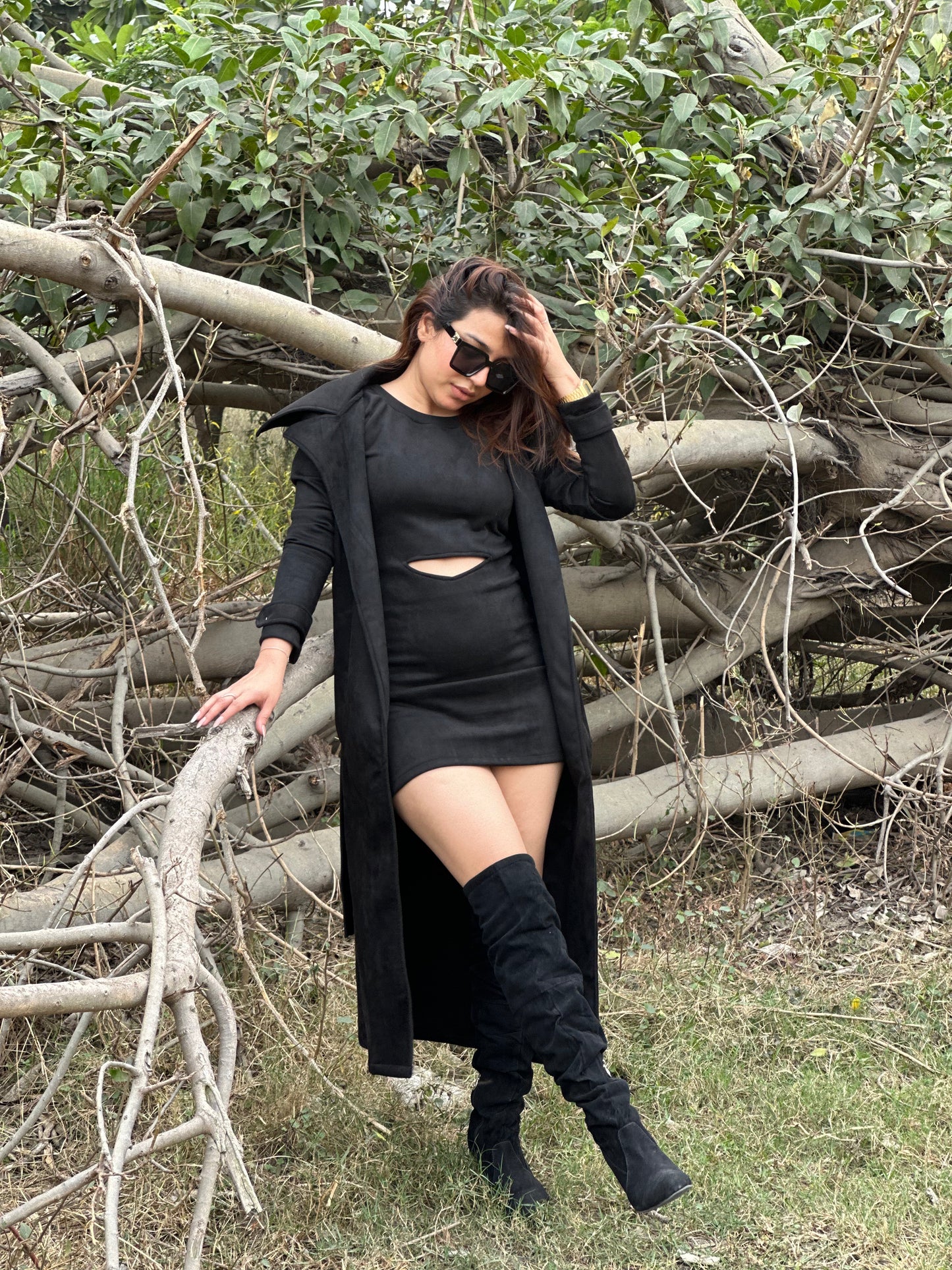 Suede Mini Dress With Long Shrug Jacket