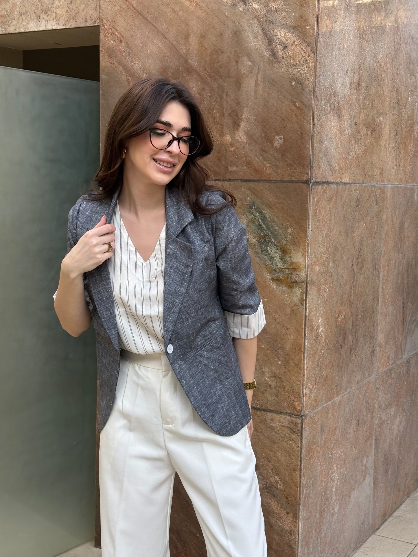 Charcoal 3/4th Blazer With Vest