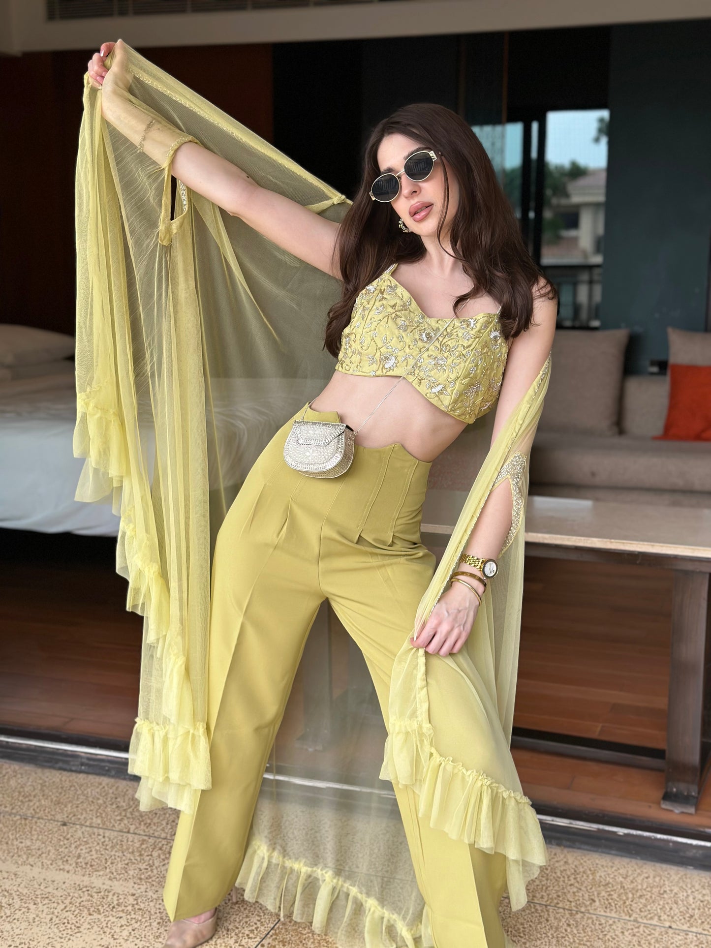 High Corset Waist Wide Leg Pants