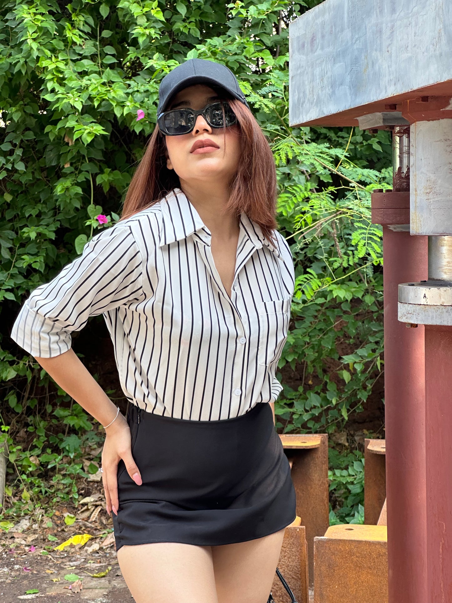 Combo Deal: Striped Shirt With Black Skorts