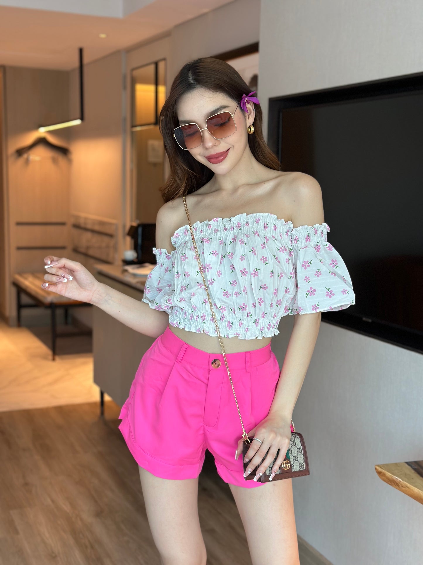 Off-Shoulder Top With Shorts