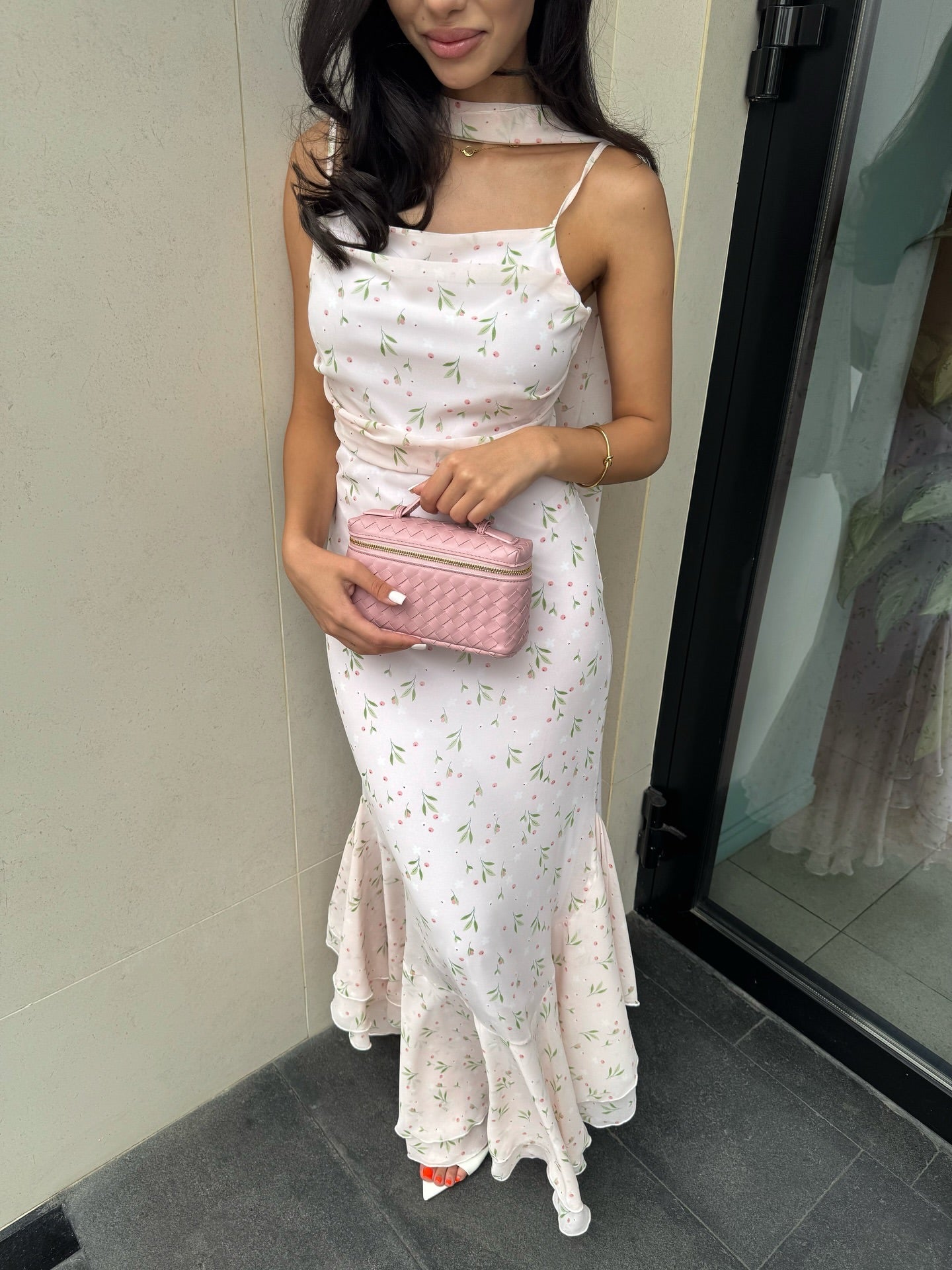 Georgette Floral Flow Dress With Scarf