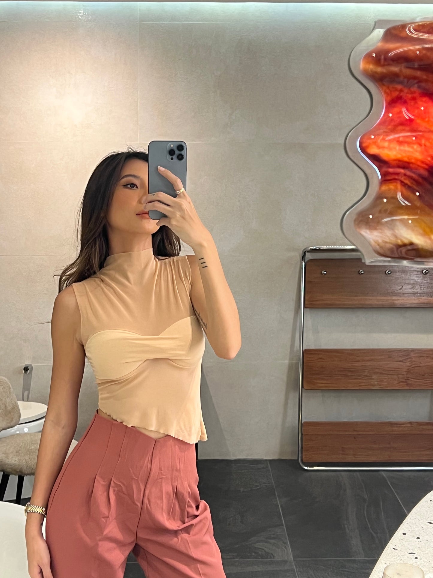 See Through High Neck Mesh Top