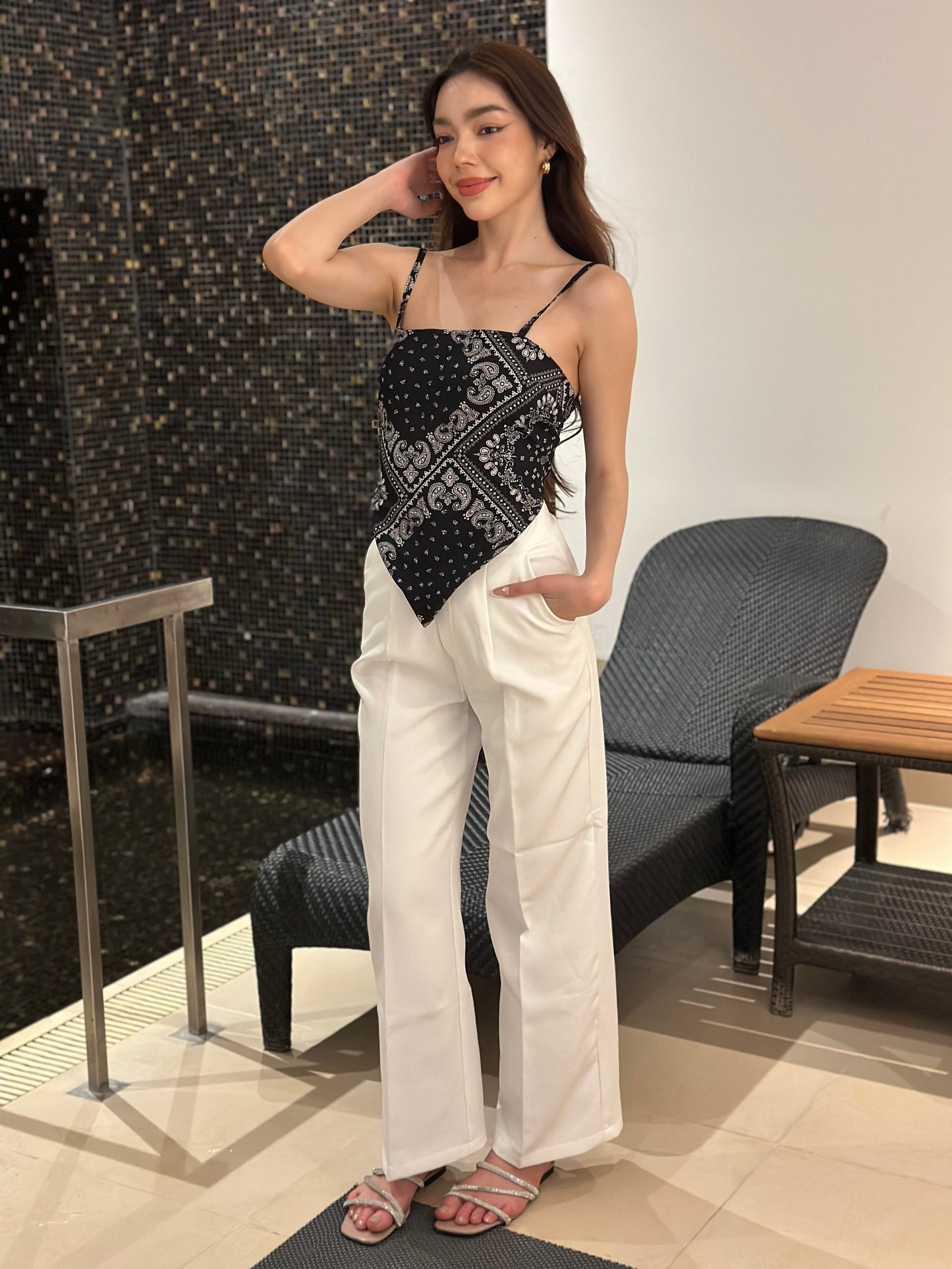 Scarf Top With White Pants