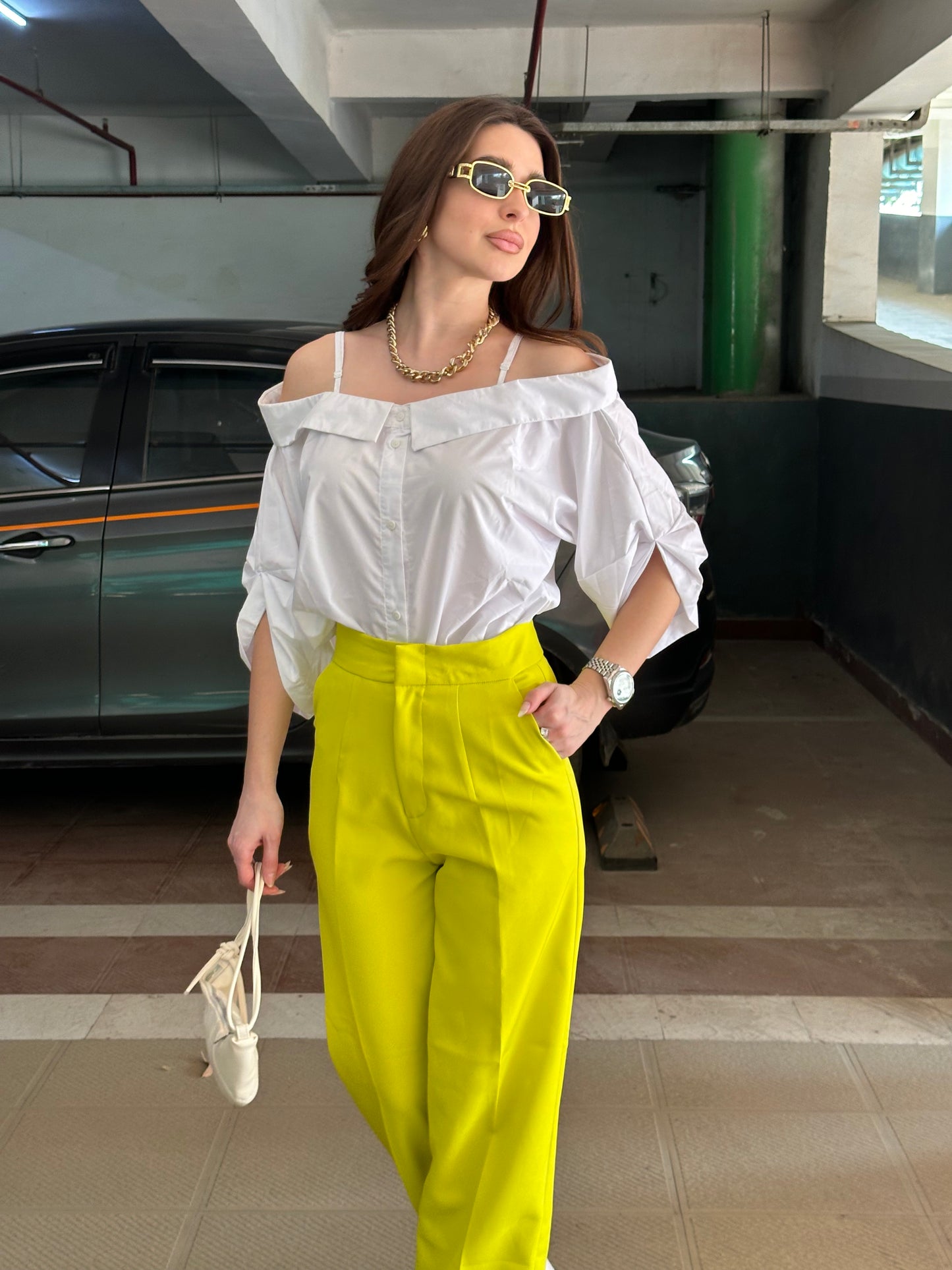 Neon Yellow Color Pop Straight Leg Pants