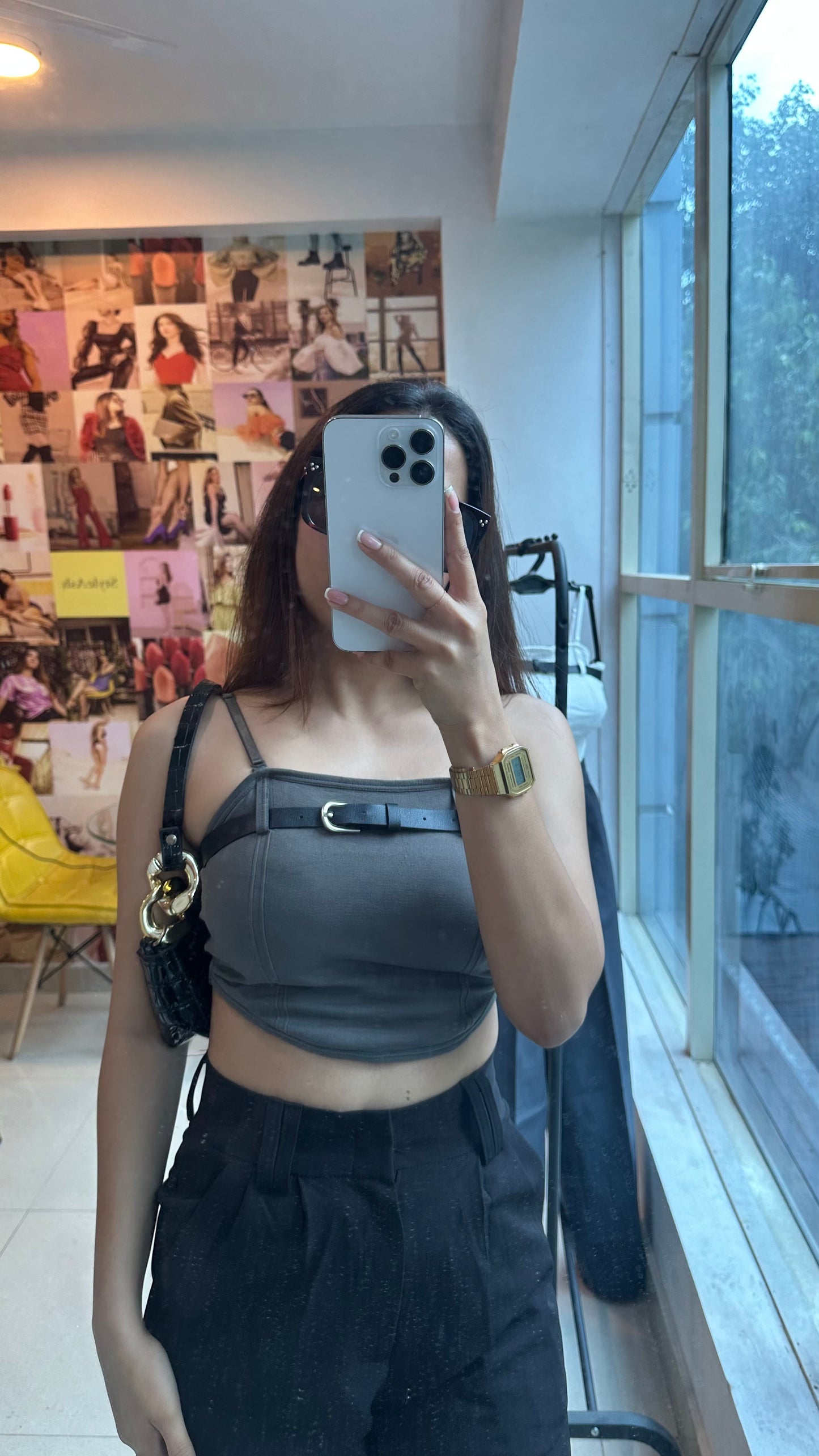 Padded Stretch Cami Belted Top