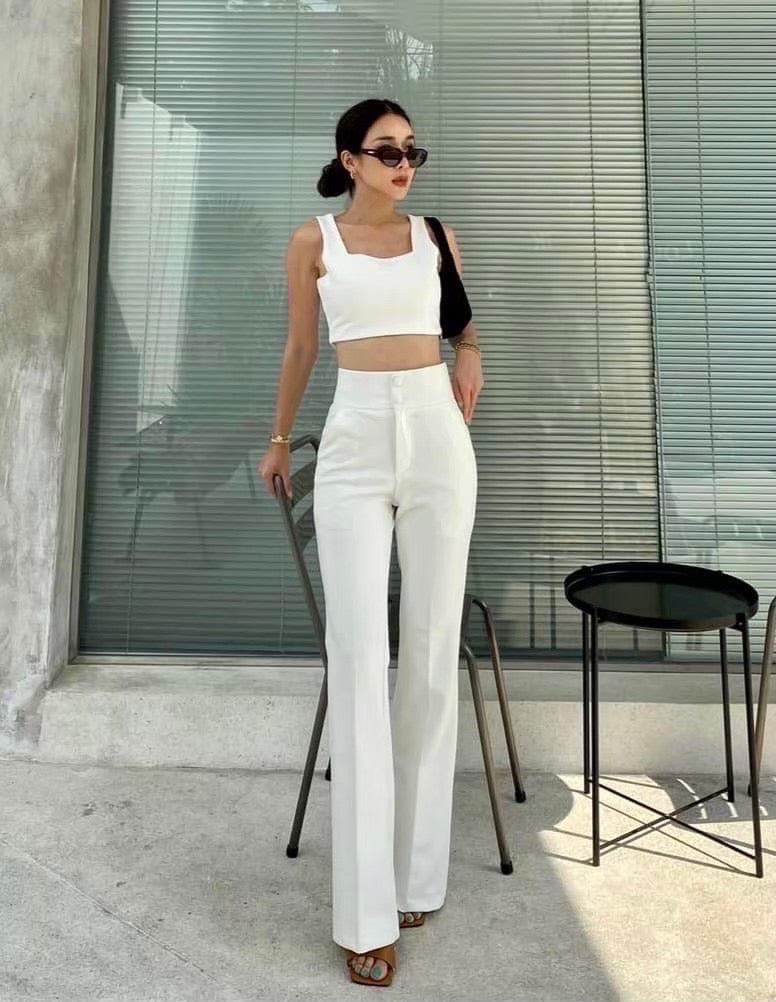 White Wider Bottom High Waist Pants