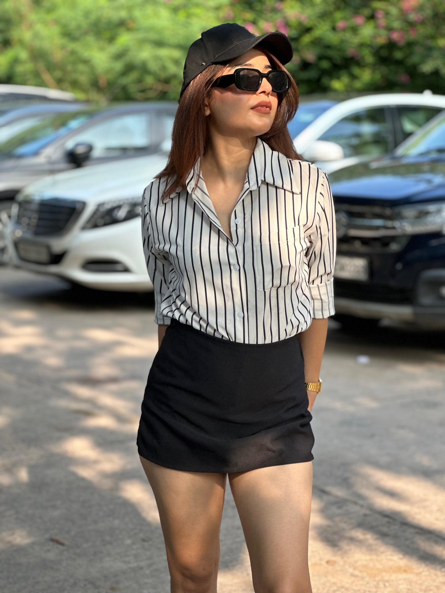 Combo Deal: Striped Shirt With Black Skorts