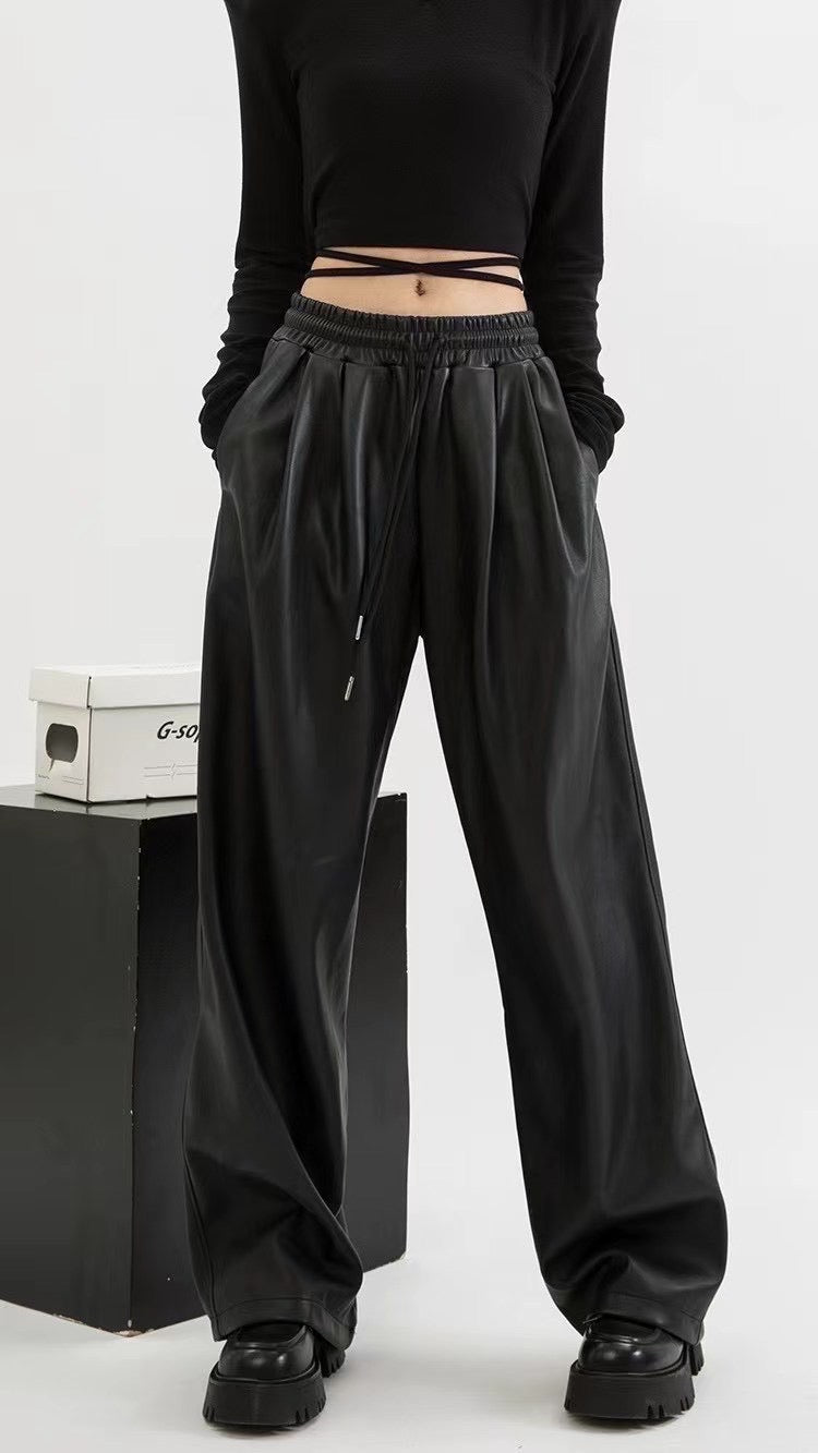 Faux Leather Drawstring Pants