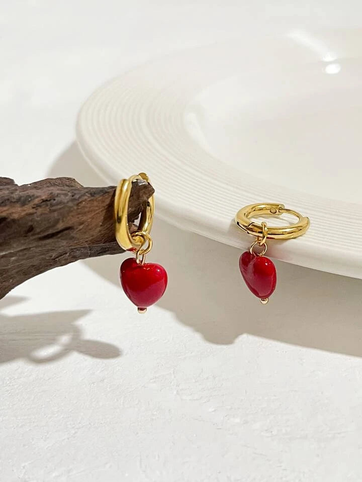 Burgundy Heart Earrings