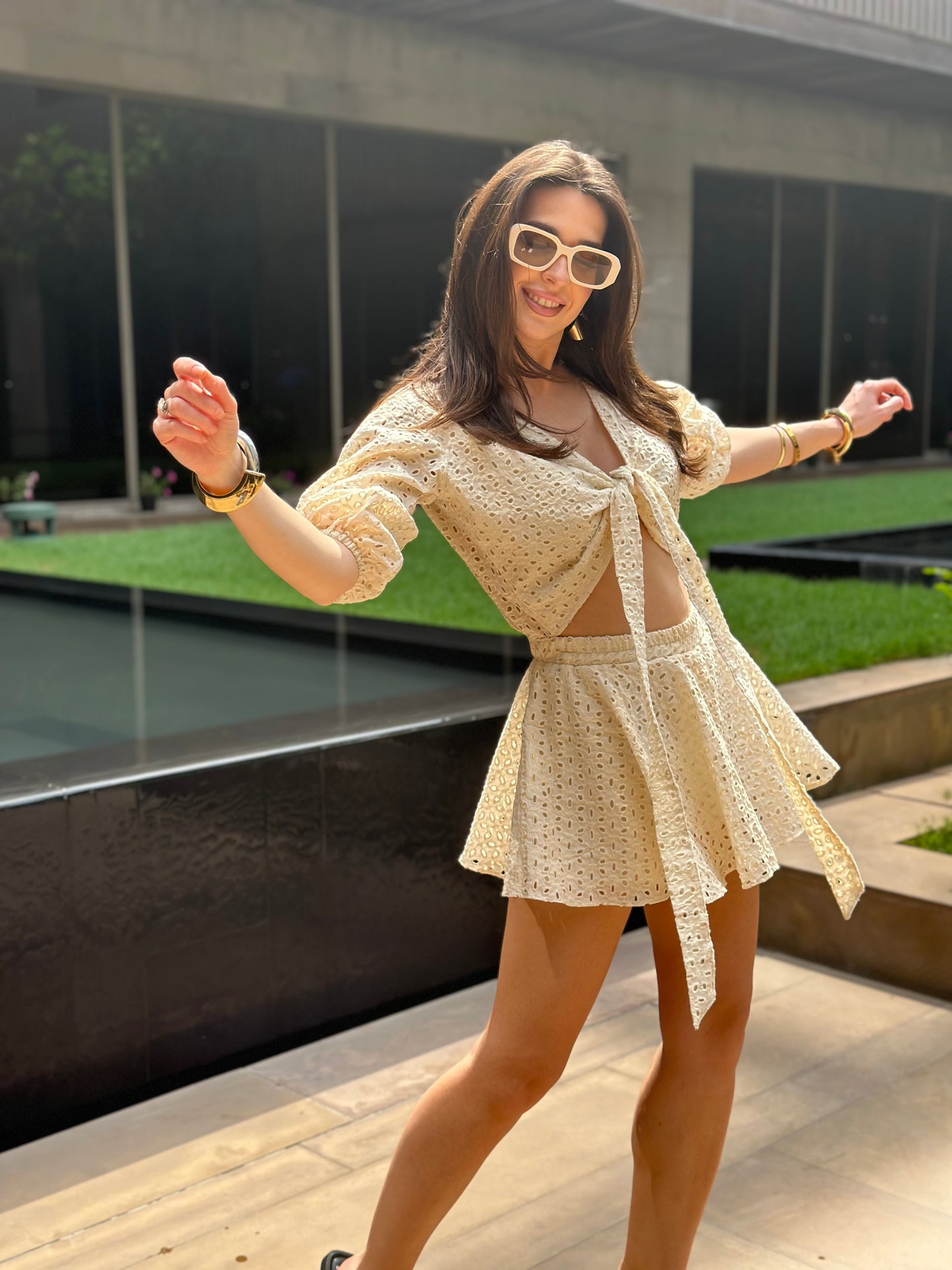 Eyelet Cotton Romper Dress