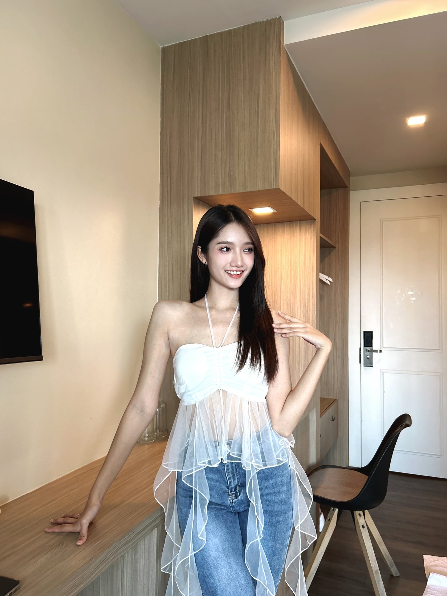 Organza Frill Padded Top