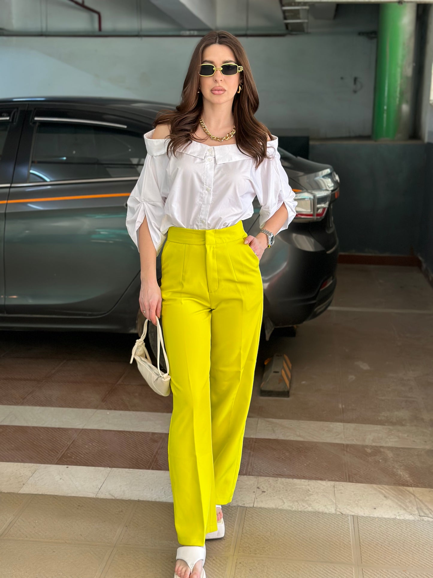 Neon Yellow Color Pop Straight Leg Pants