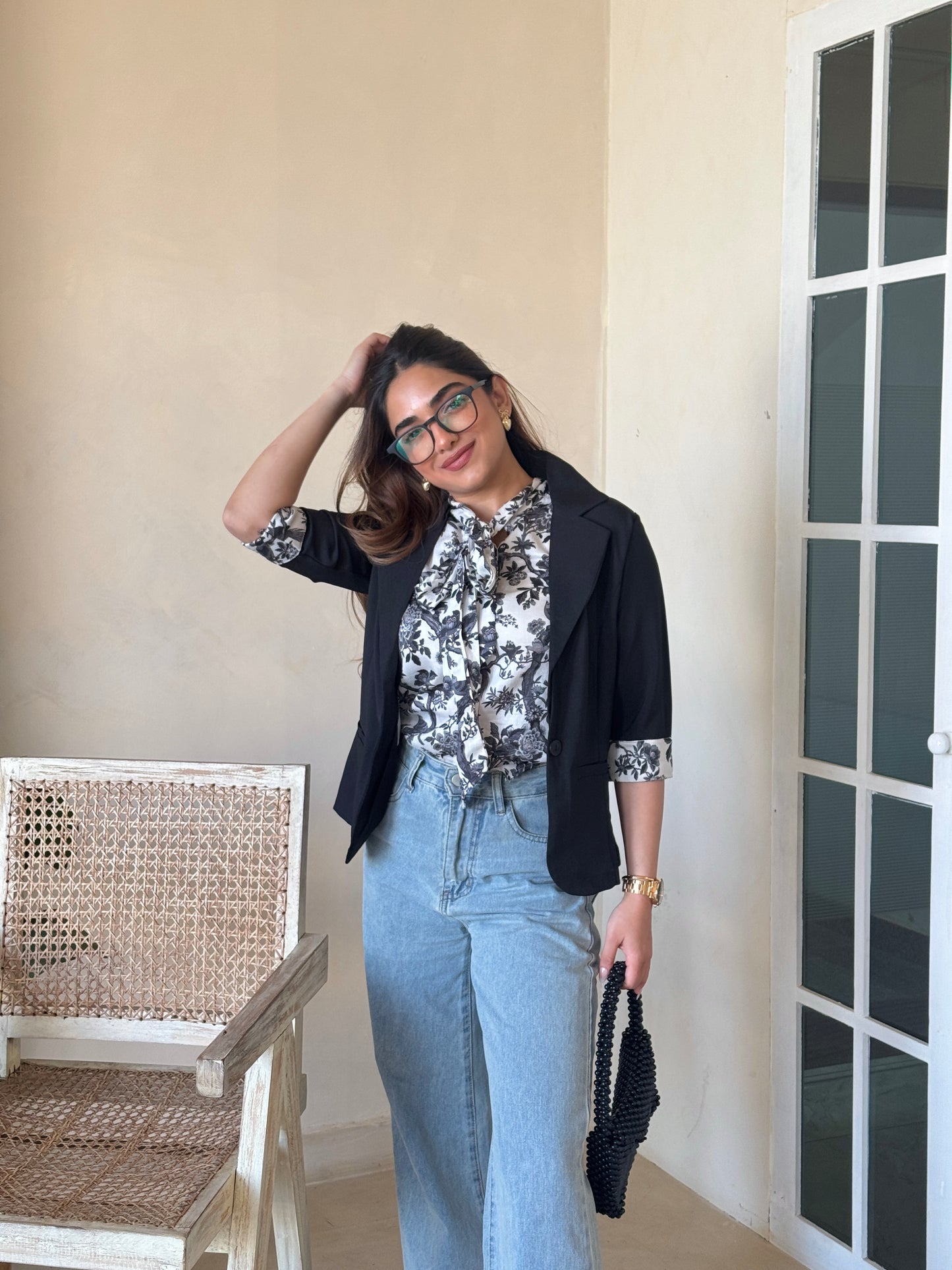 Cotton Scarf Vest With Linen Blazer