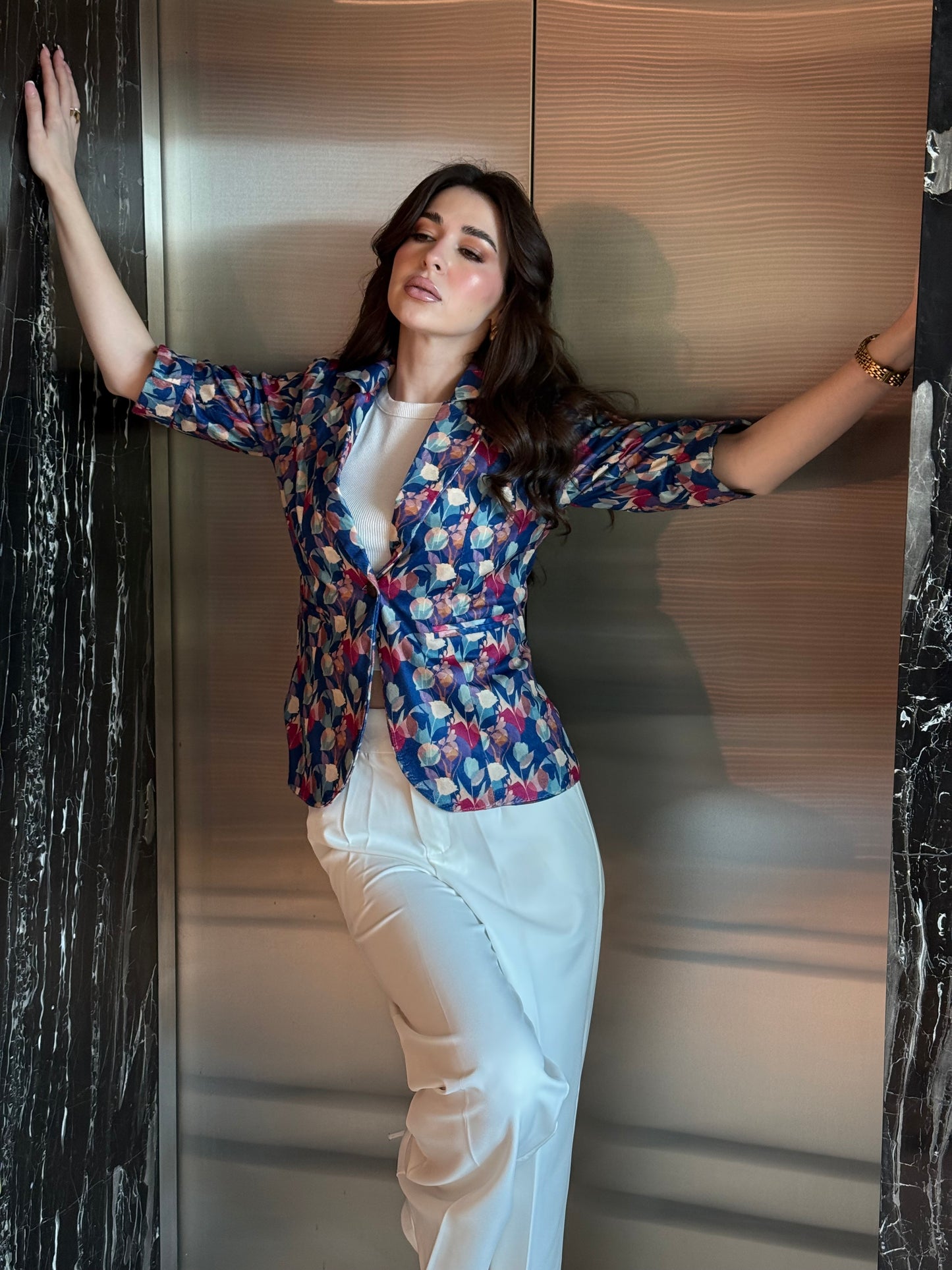 Multi-Color Velvet 3/4th Sleeve Blazer