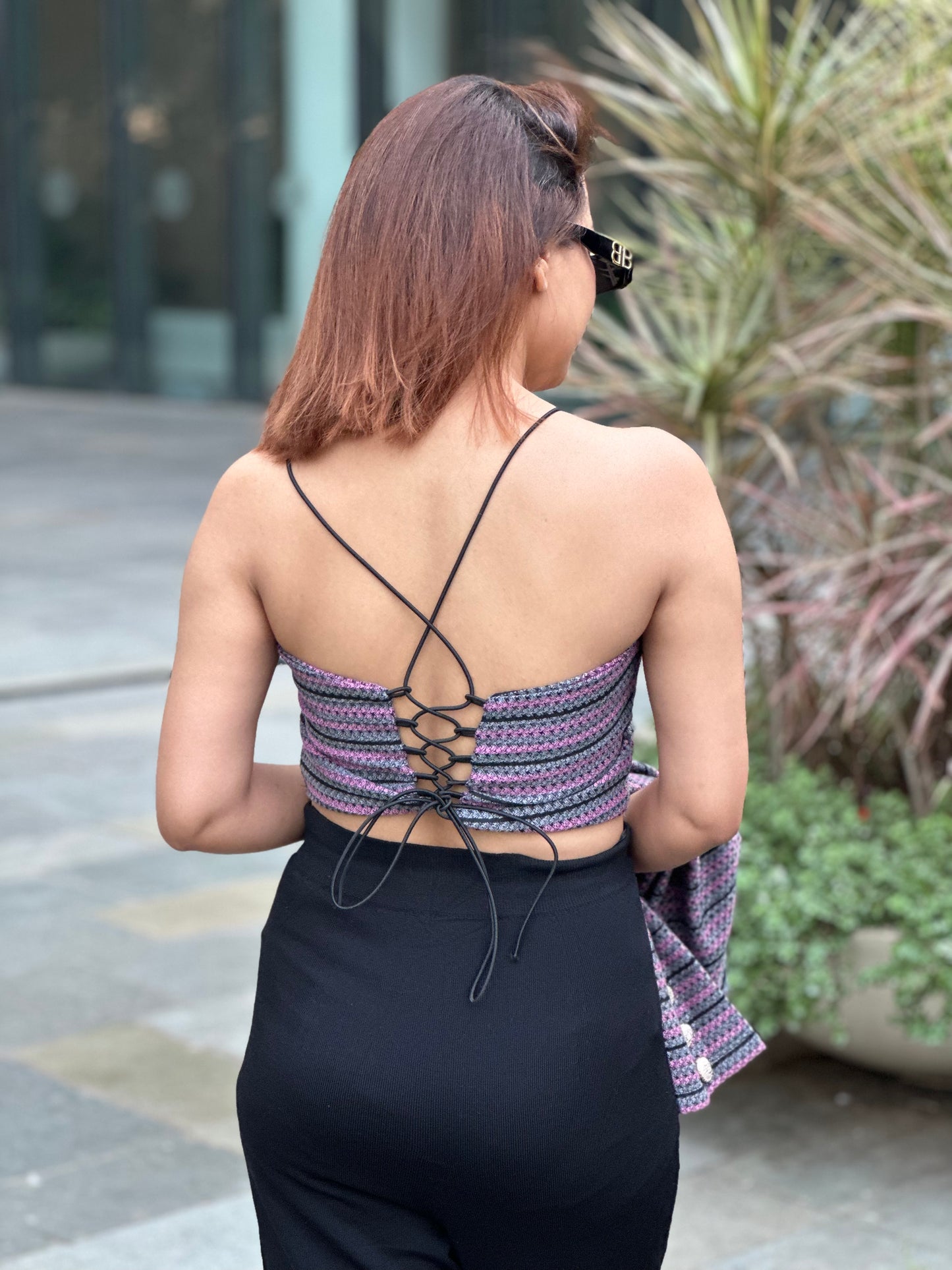 Tweed Open Blazer With Backless Top