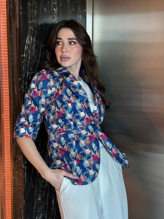 Multi-Color Velvet 3/4th Sleeve Blazer
