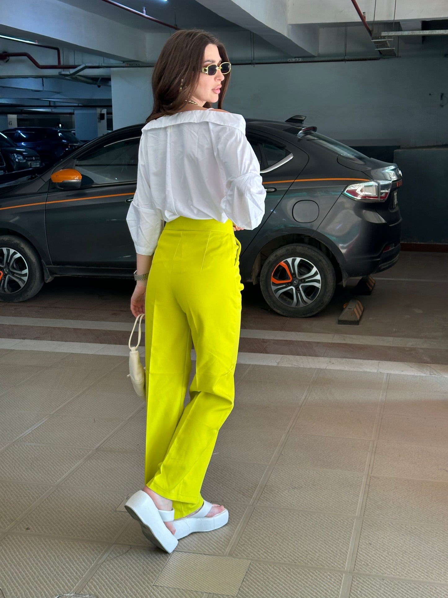 Neon Yellow Color Pop Straight Leg Pants