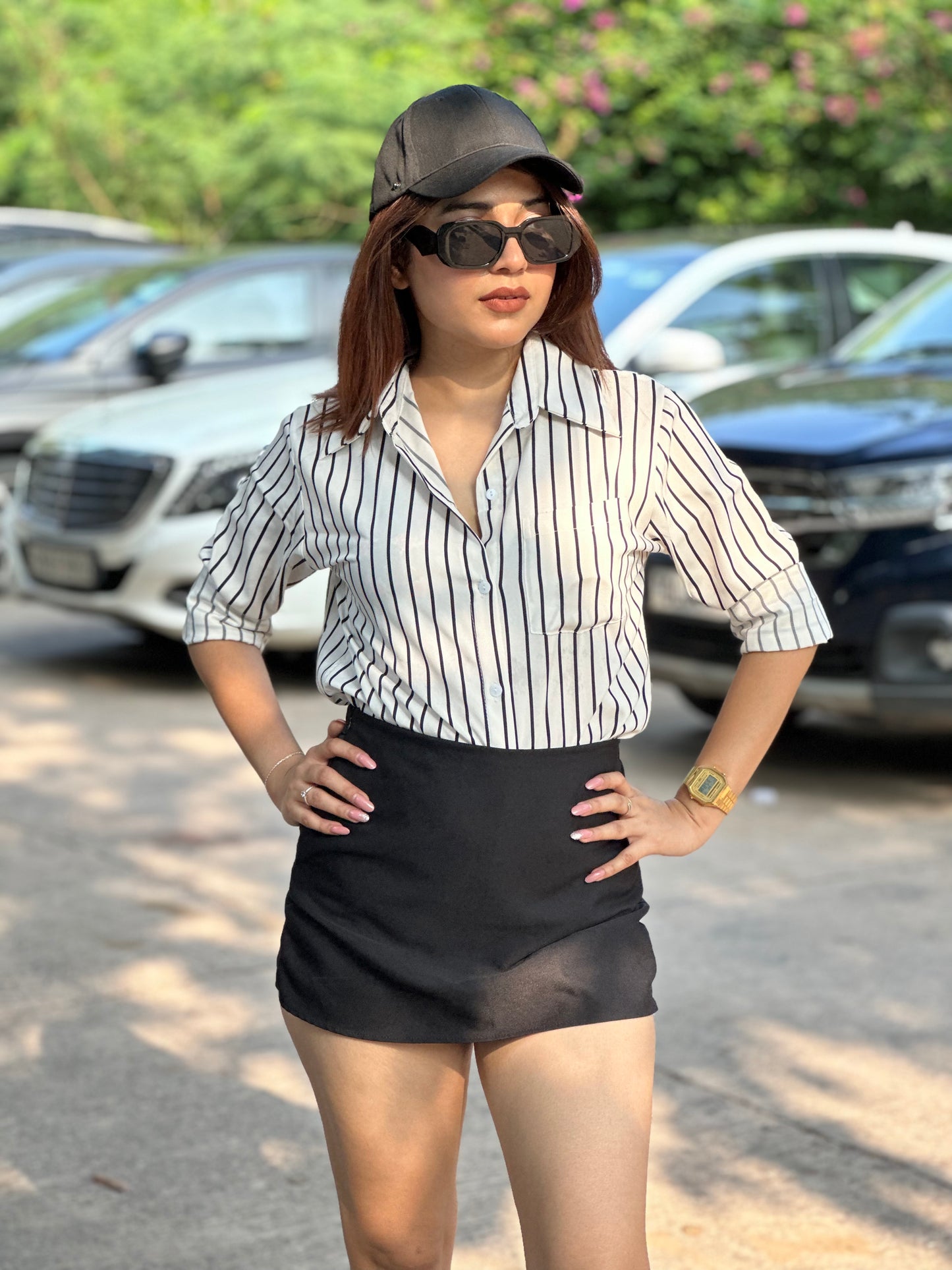 Combo Deal: Striped Shirt With Black Skorts