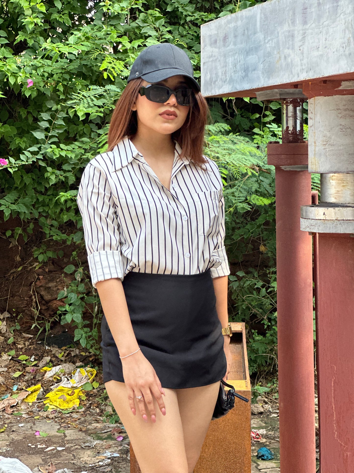 Combo Deal: Striped Shirt With Black Skorts