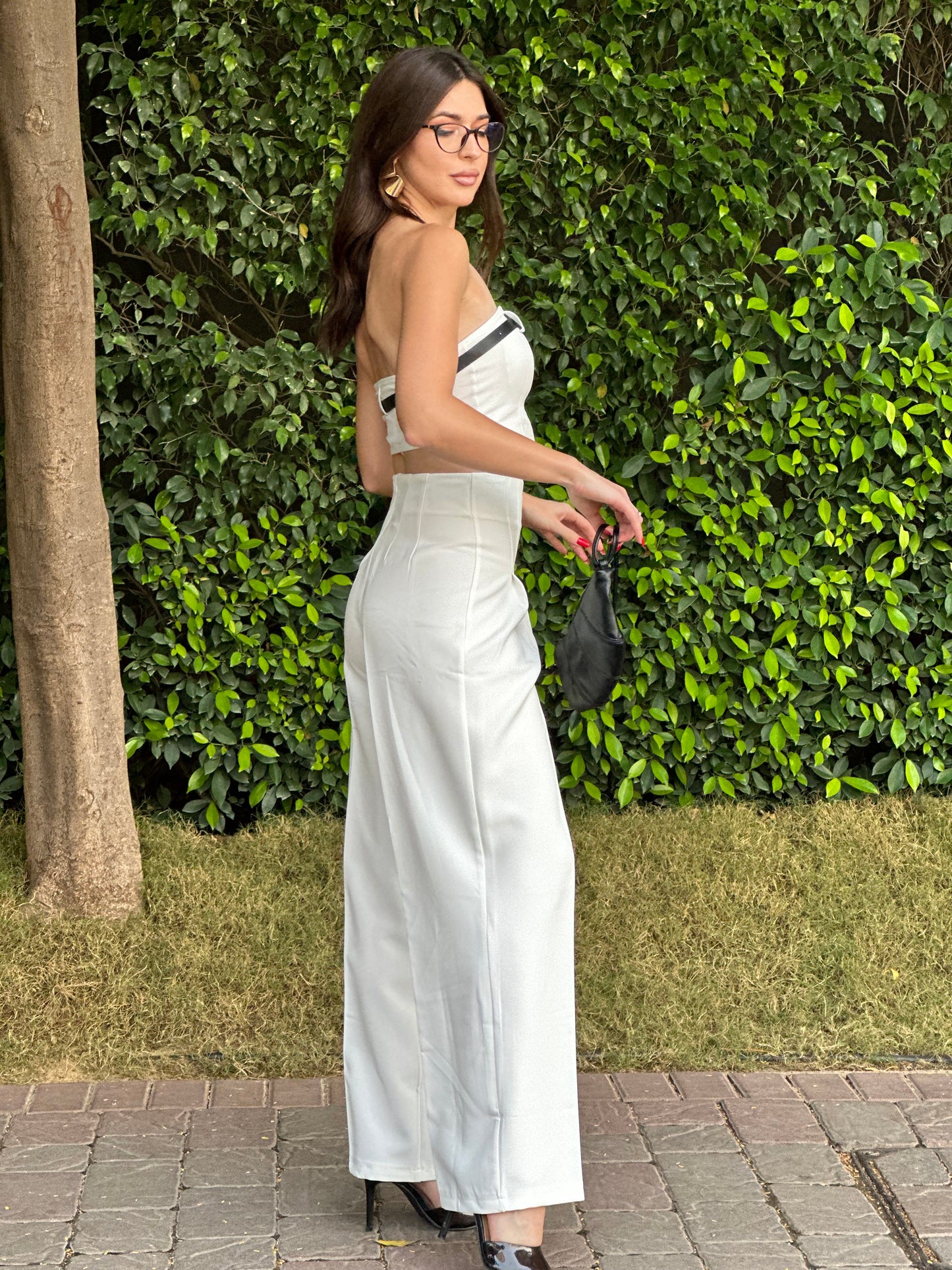 White Corset Waist Wide Leg Pants