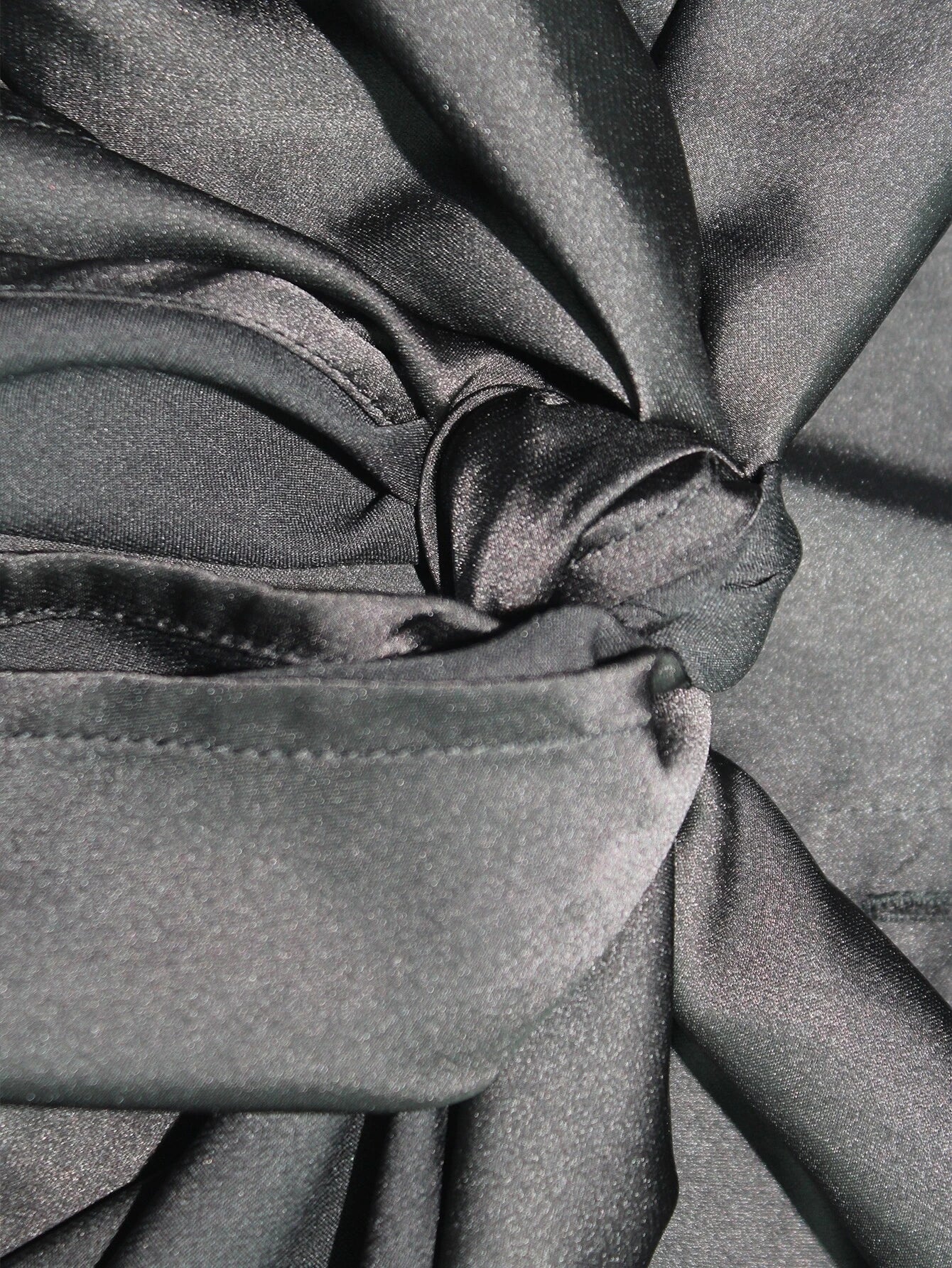Black Satin Tie Around Shirt Dress
