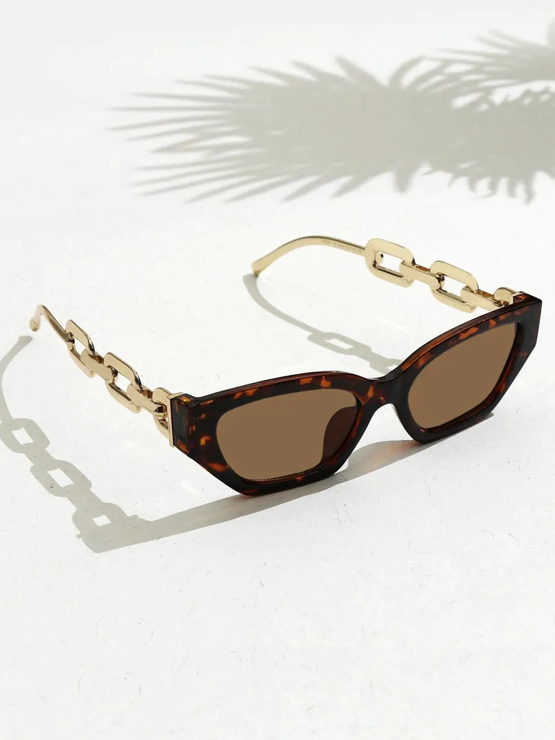 Statement Brown Wayfarer Metal Link Hollow Chain Sunglasses
