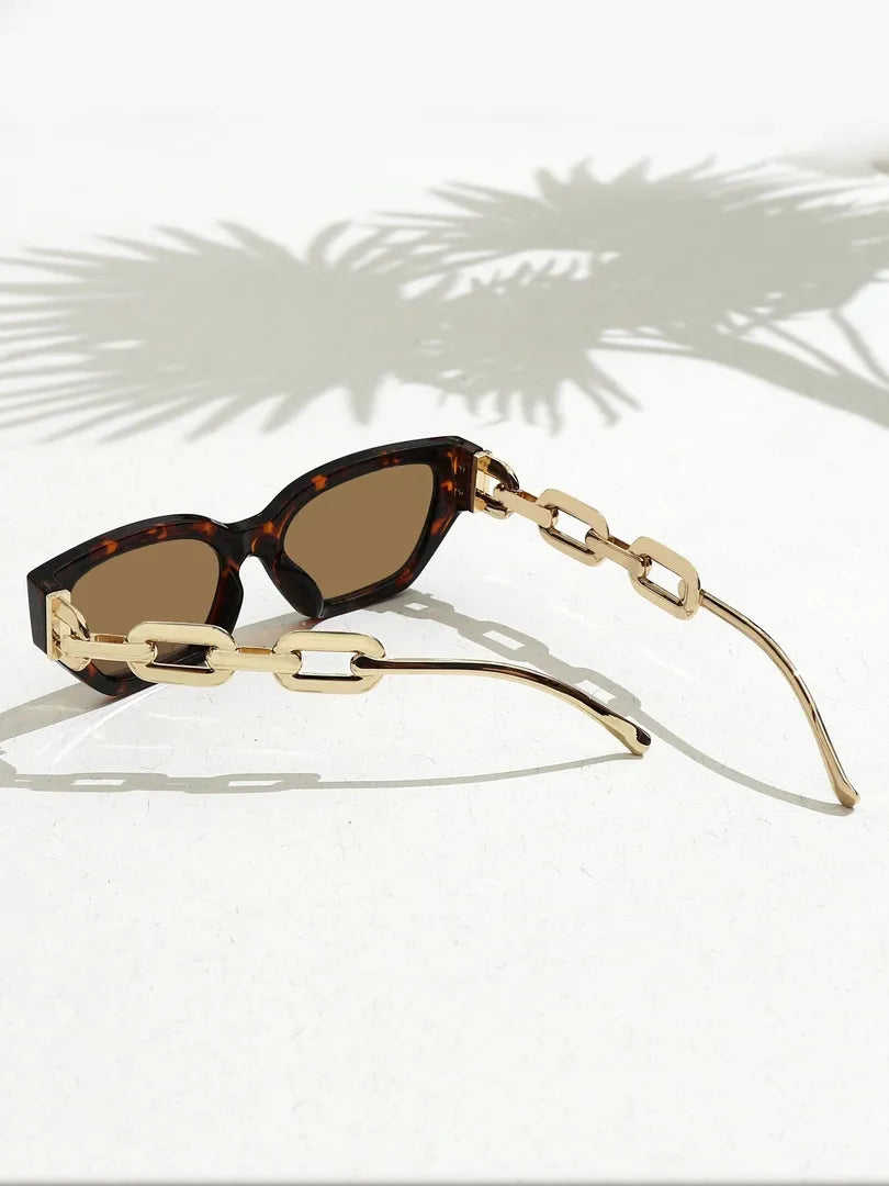 Statement Brown Wayfarer Metal Link Hollow Chain Sunglasses
