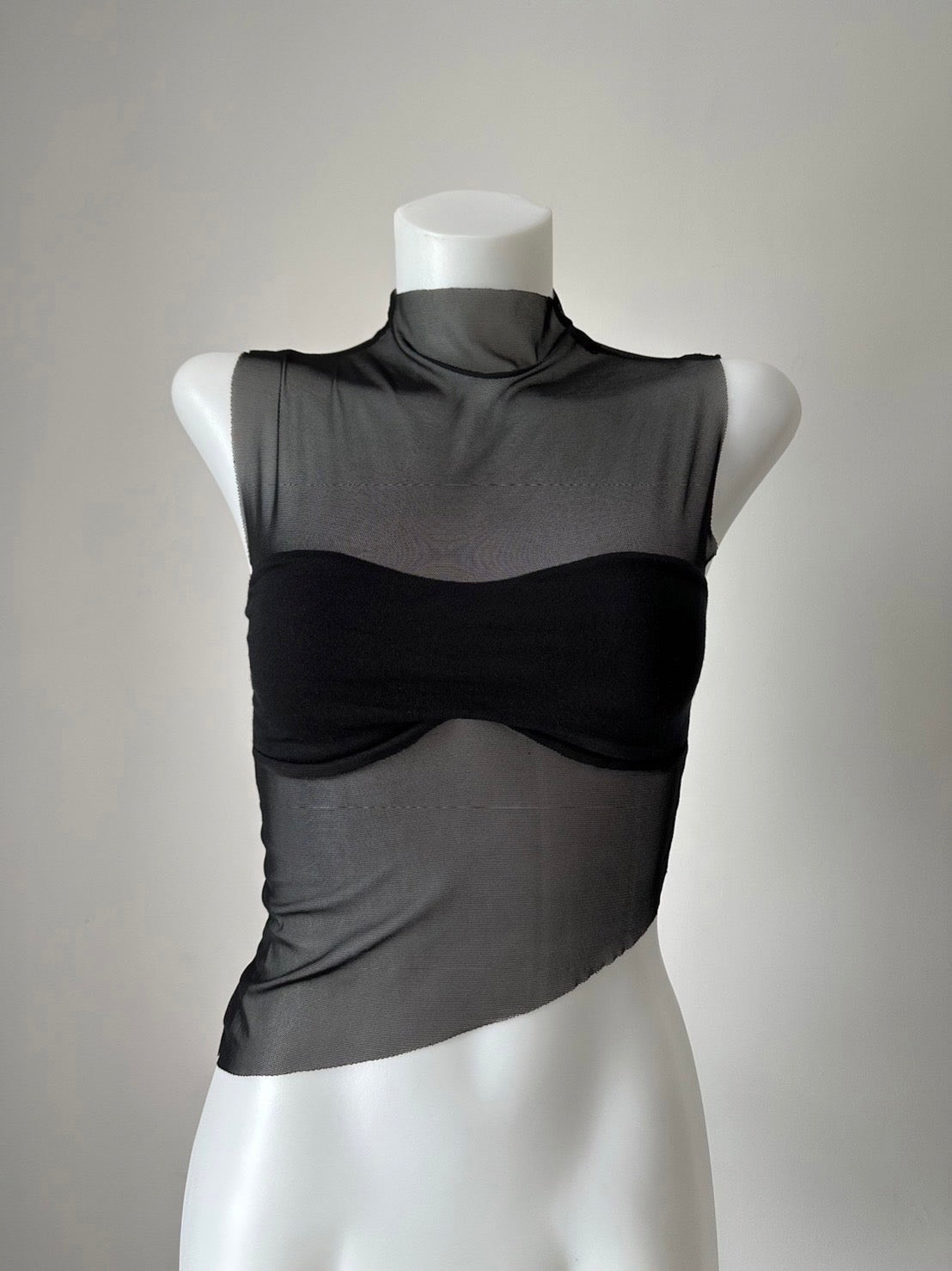 See Through High Neck Mesh Top