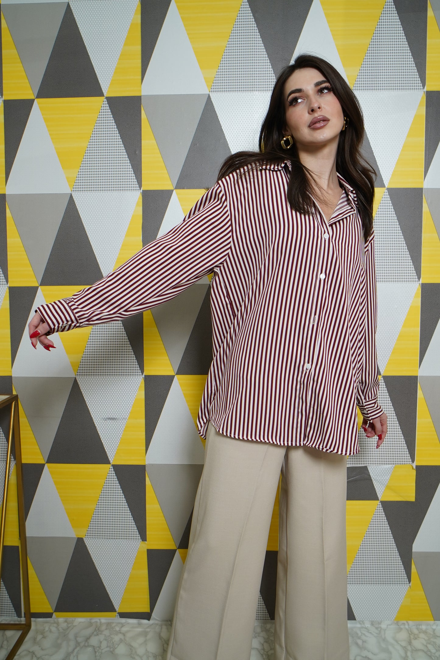 Deep Red Striped Button Down Corporate Shirt