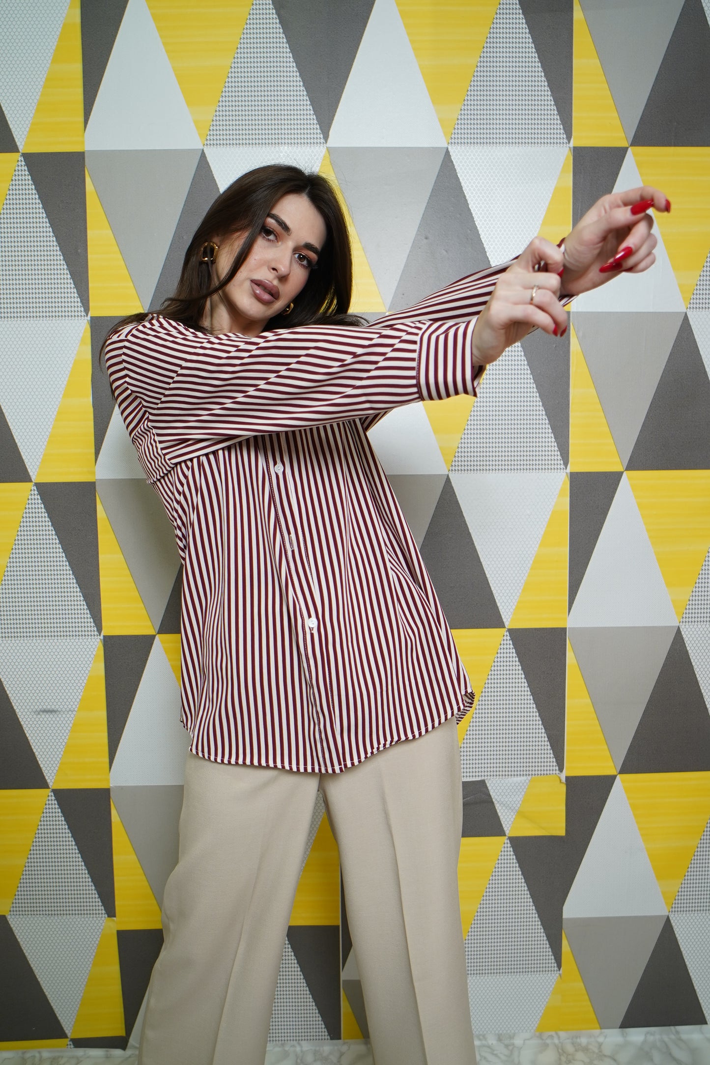 Deep Red Striped Button Down Corporate Shirt