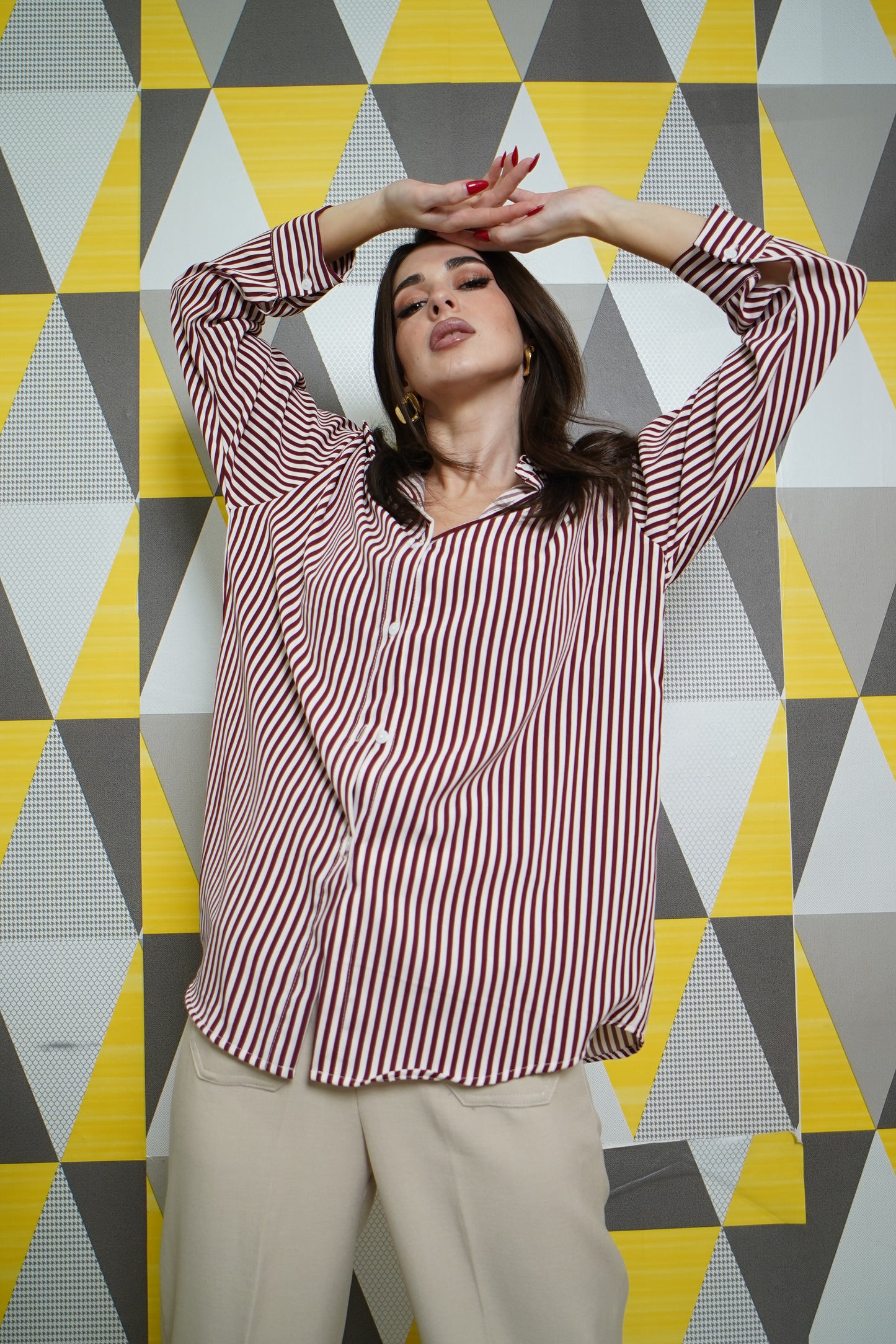 Deep Red Striped Button Down Corporate Shirt