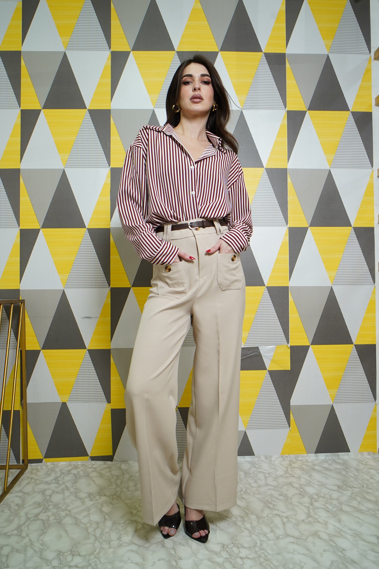 Deep Red Striped Button Down Corporate Shirt