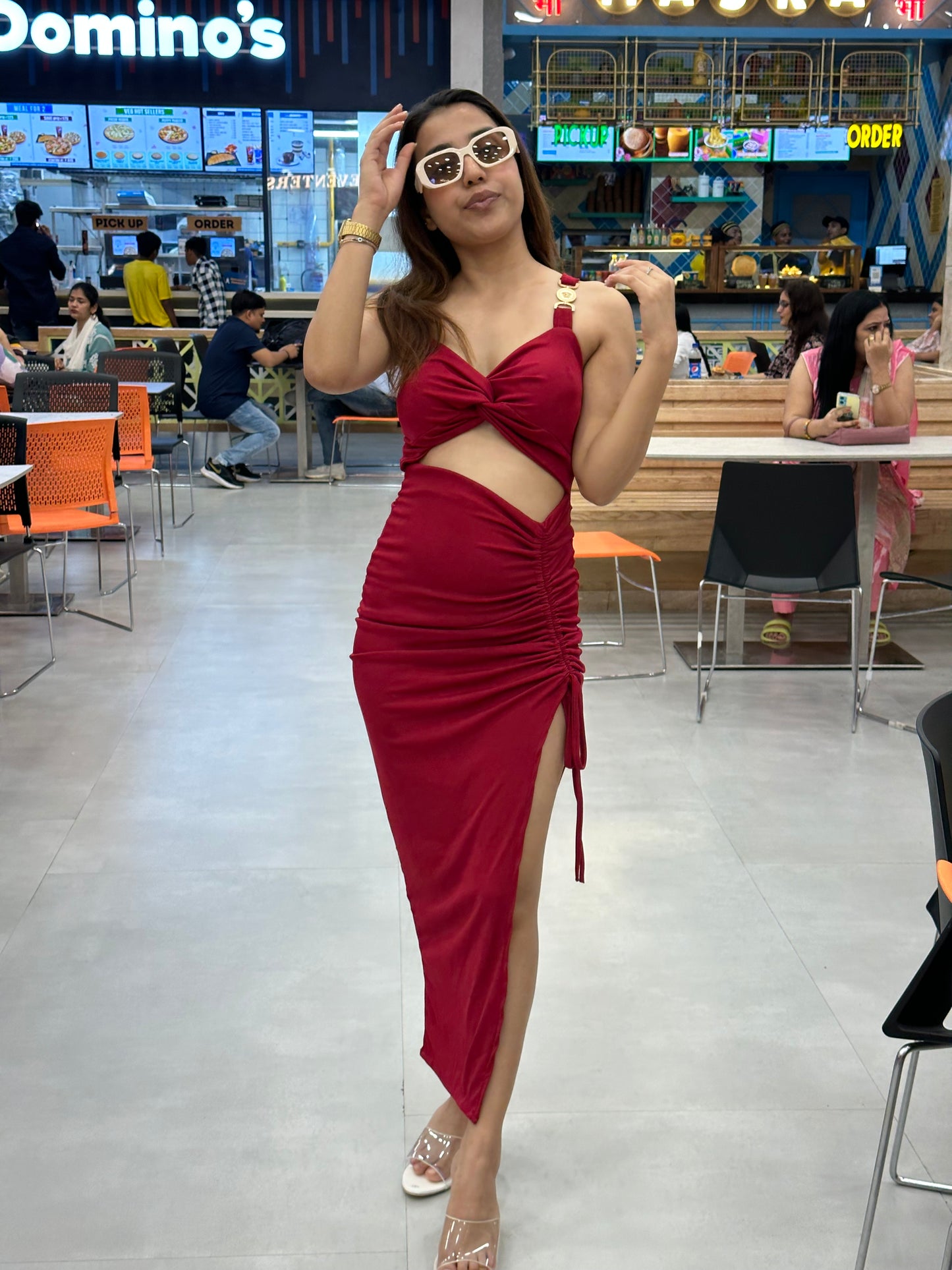 Padded Drawstring Gown Dress