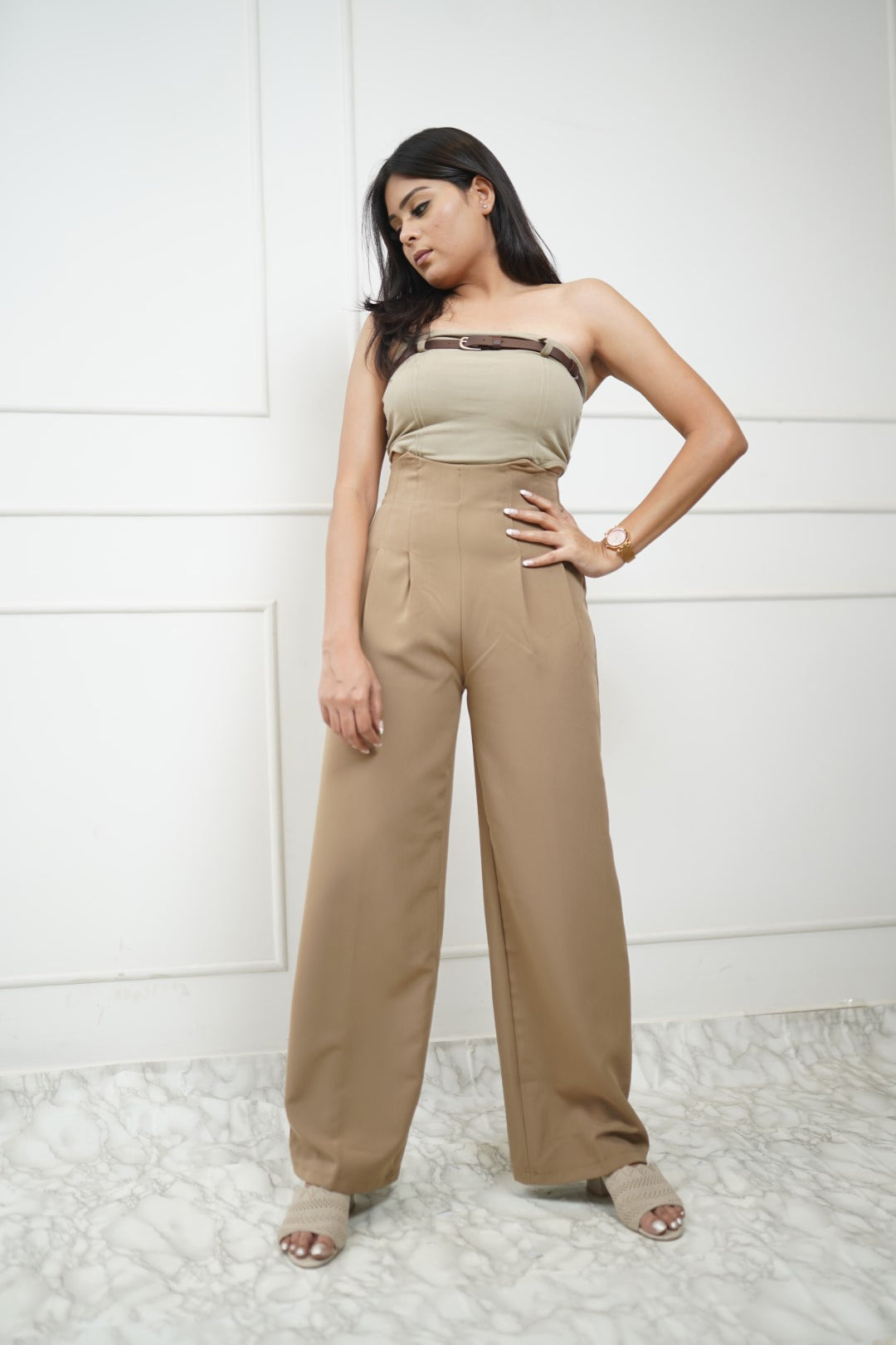 Padded Stretch Cami Belted Top