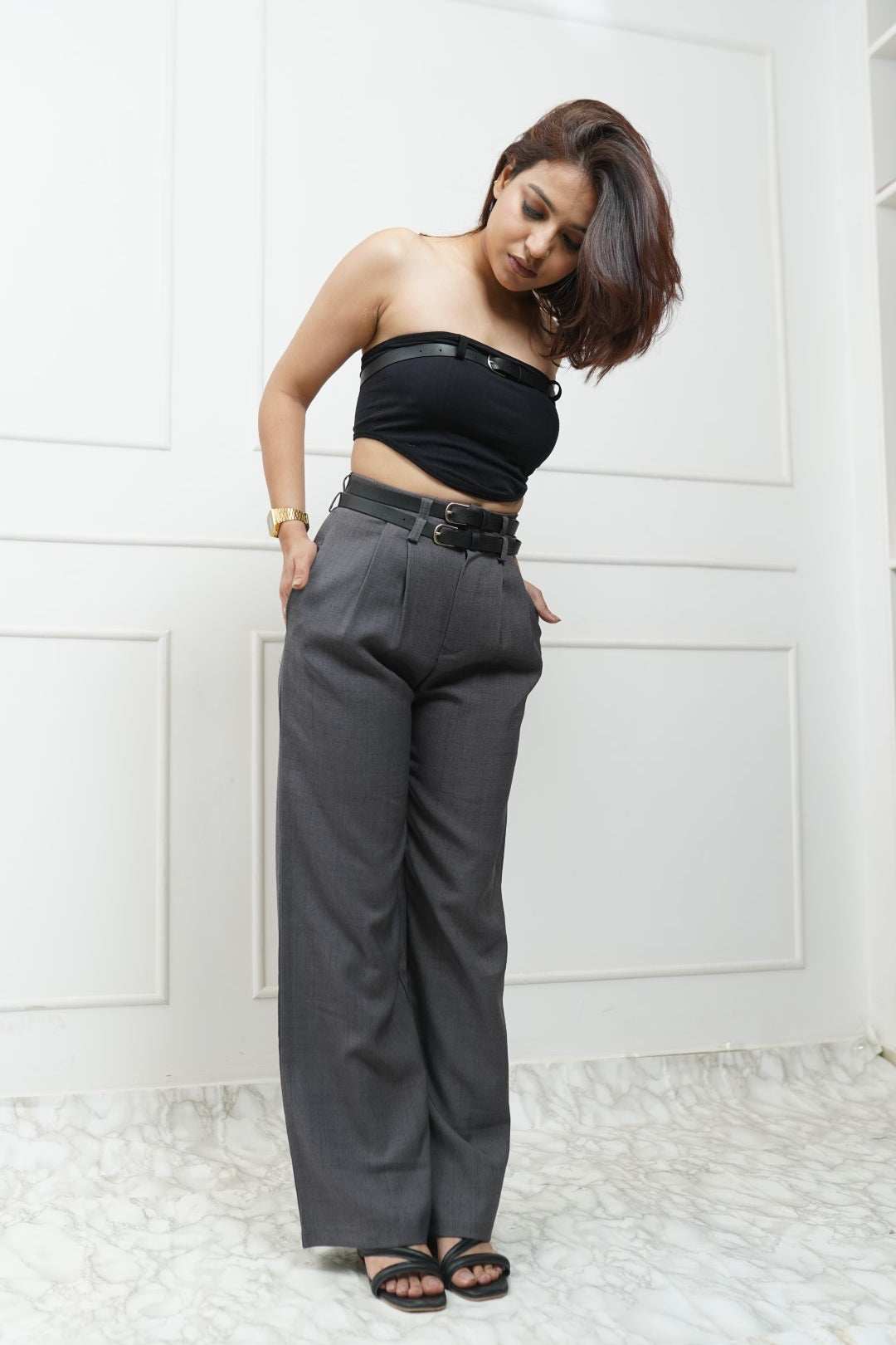 Padded Stretch Cami Belted Top