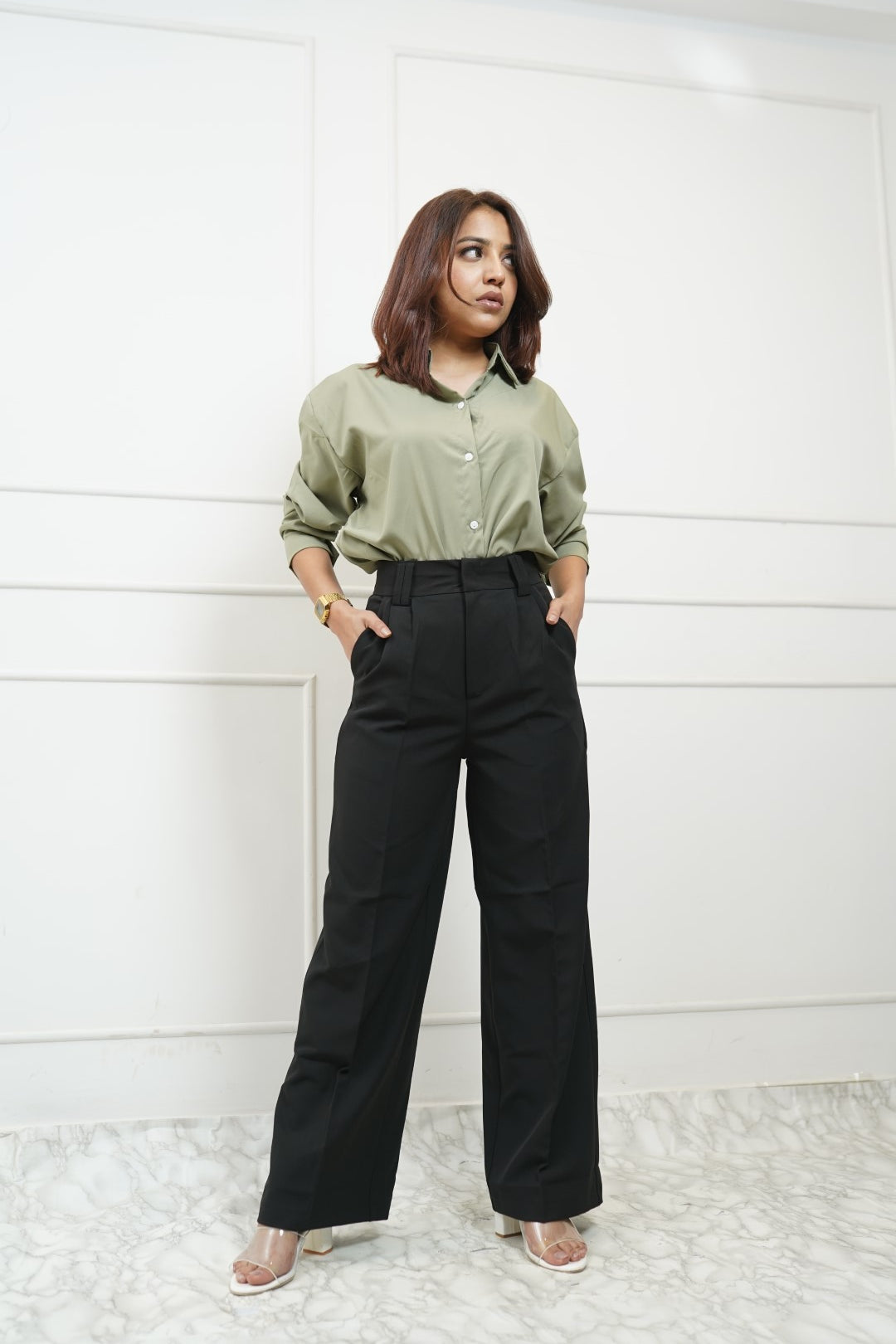 Basic Shirts With High Waist Corporate Pants