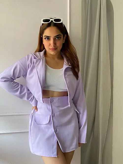 Casual Crop Blazer With Button Down Short Skirt – StyleAsh