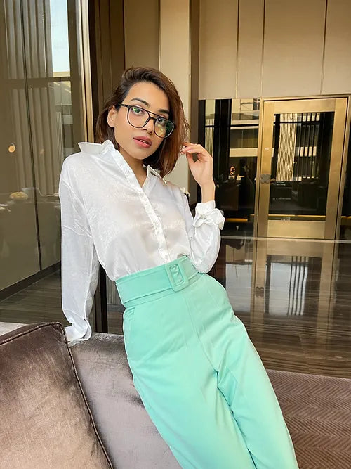 Wide Leg Belt Attached High Waist Pants