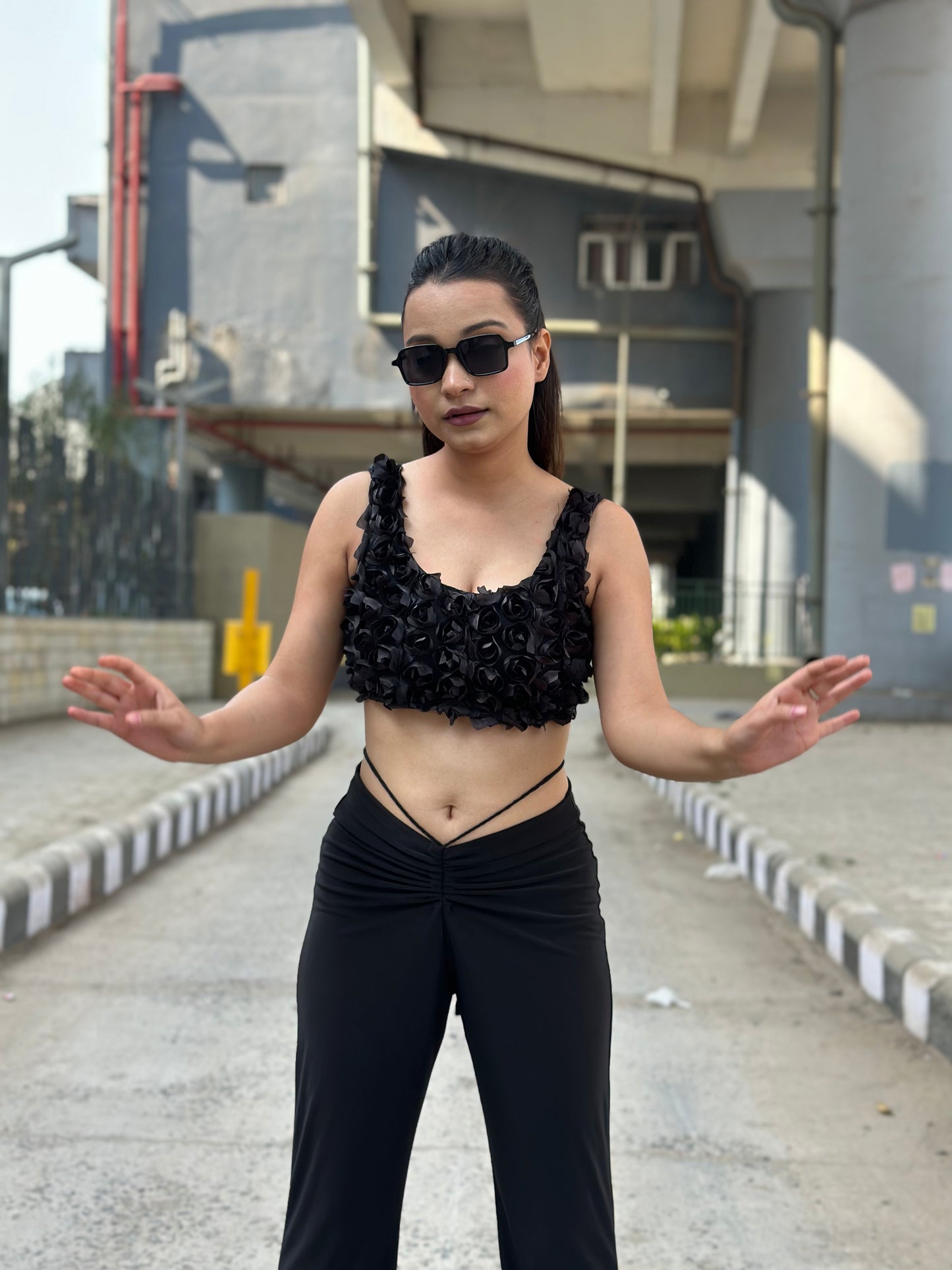 Black Rose Crop Tank Top