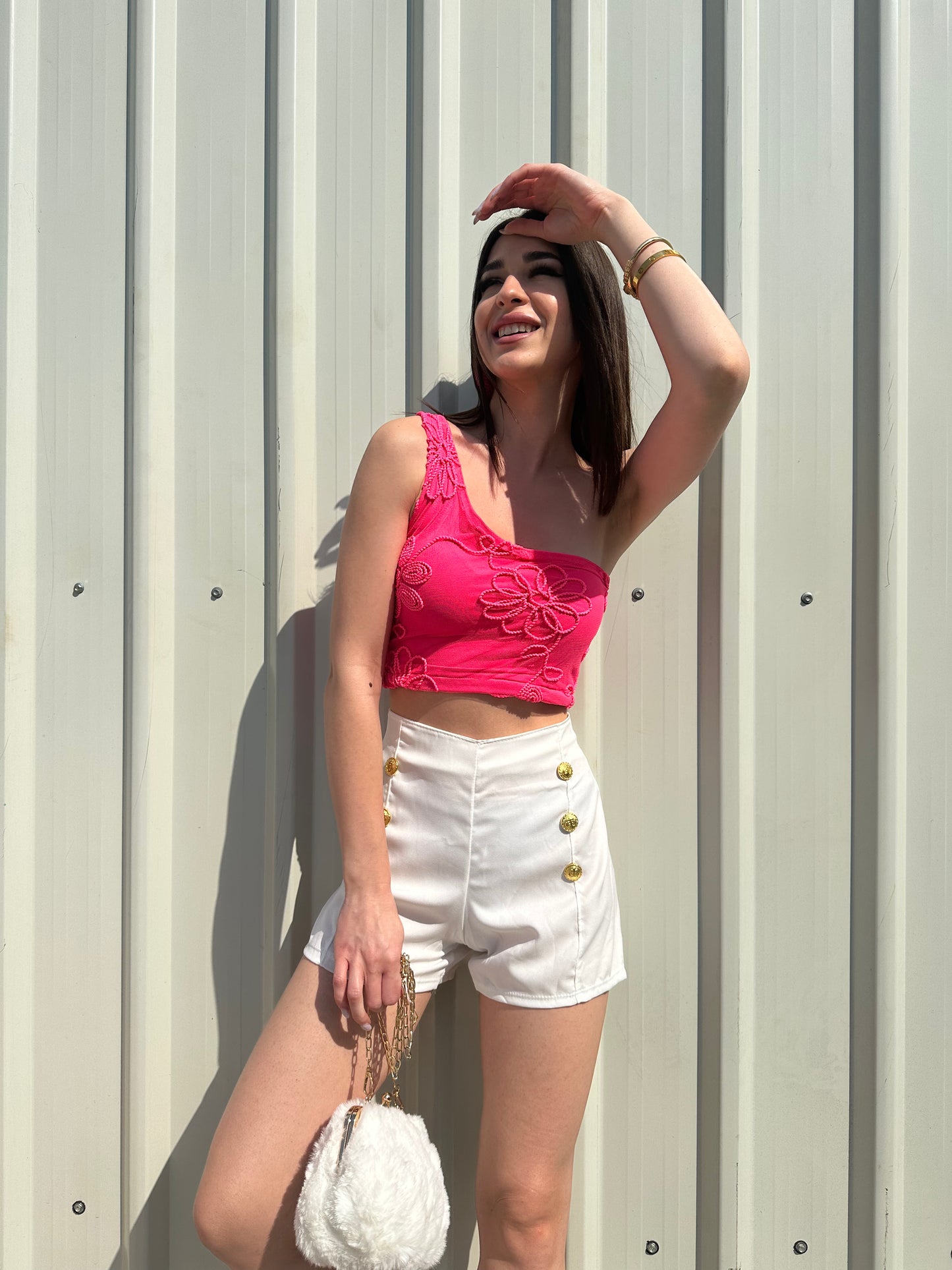 Net Embroidered Pink Crop Top