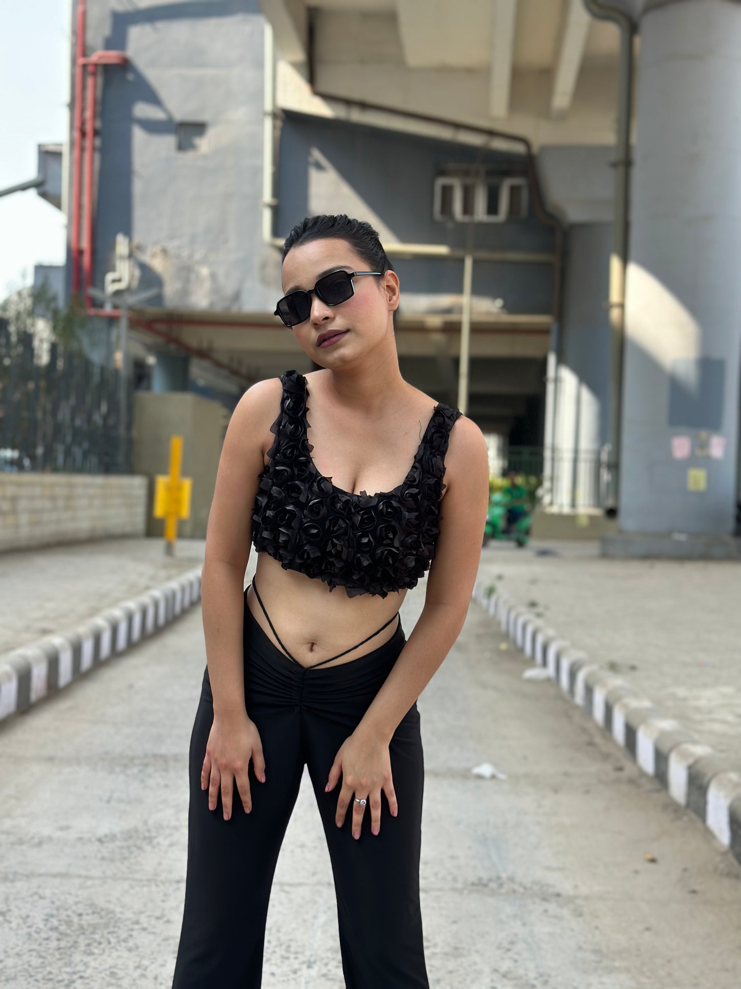 Black Rose Crop Tank Top