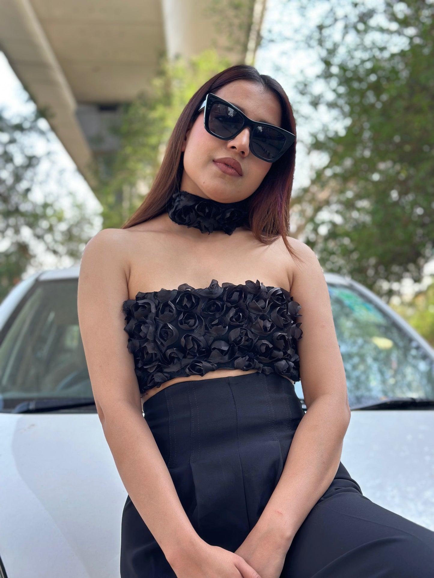 Black Rose Tube Bustier With Scarf
