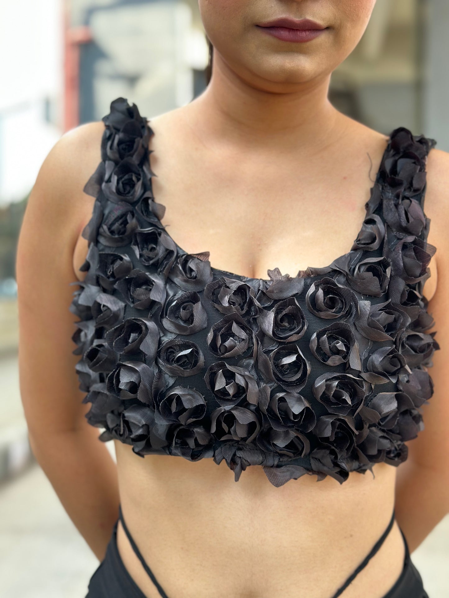 Black Rose Crop Tank Top