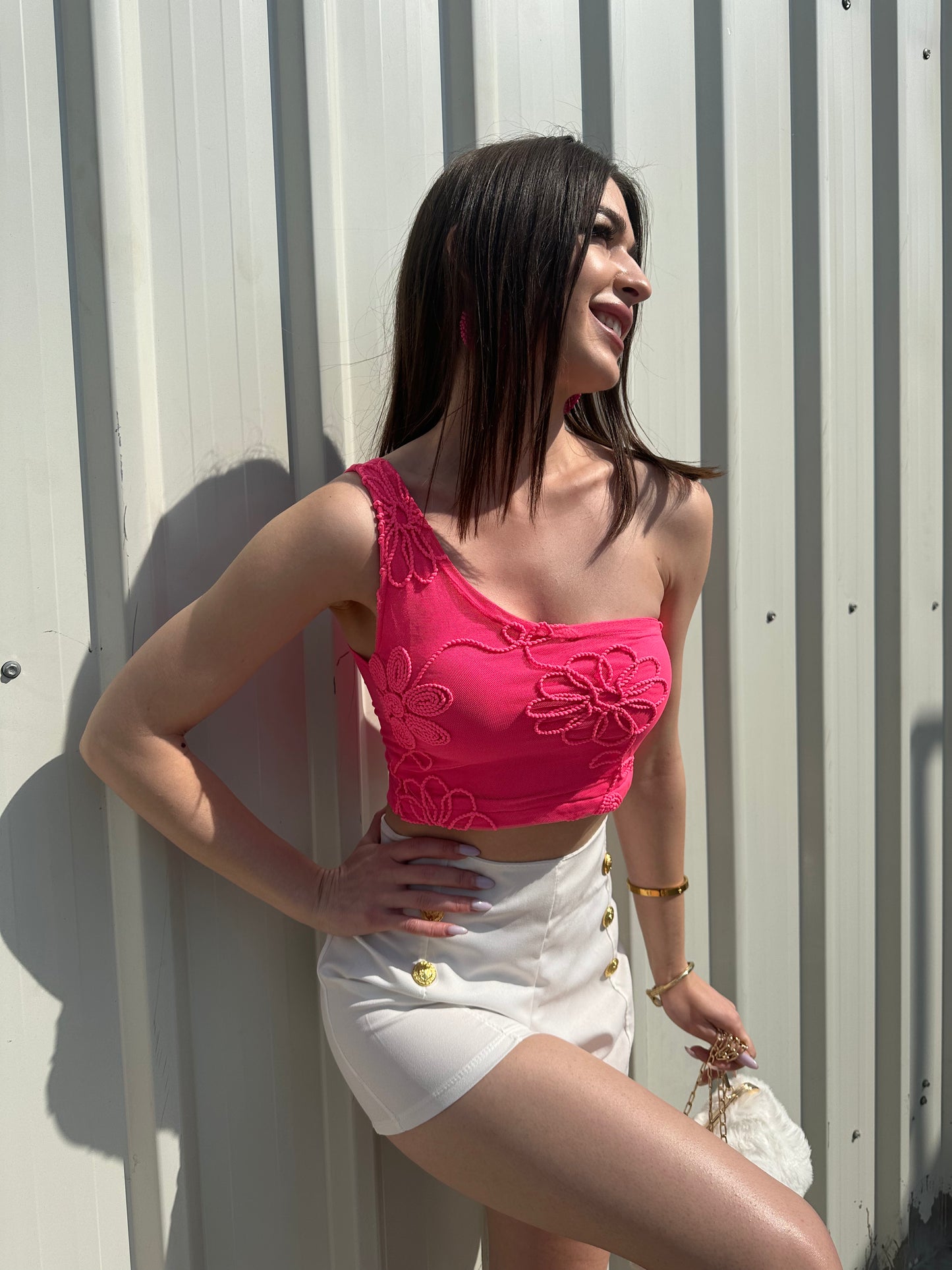 Net Embroidered Pink Crop Top
