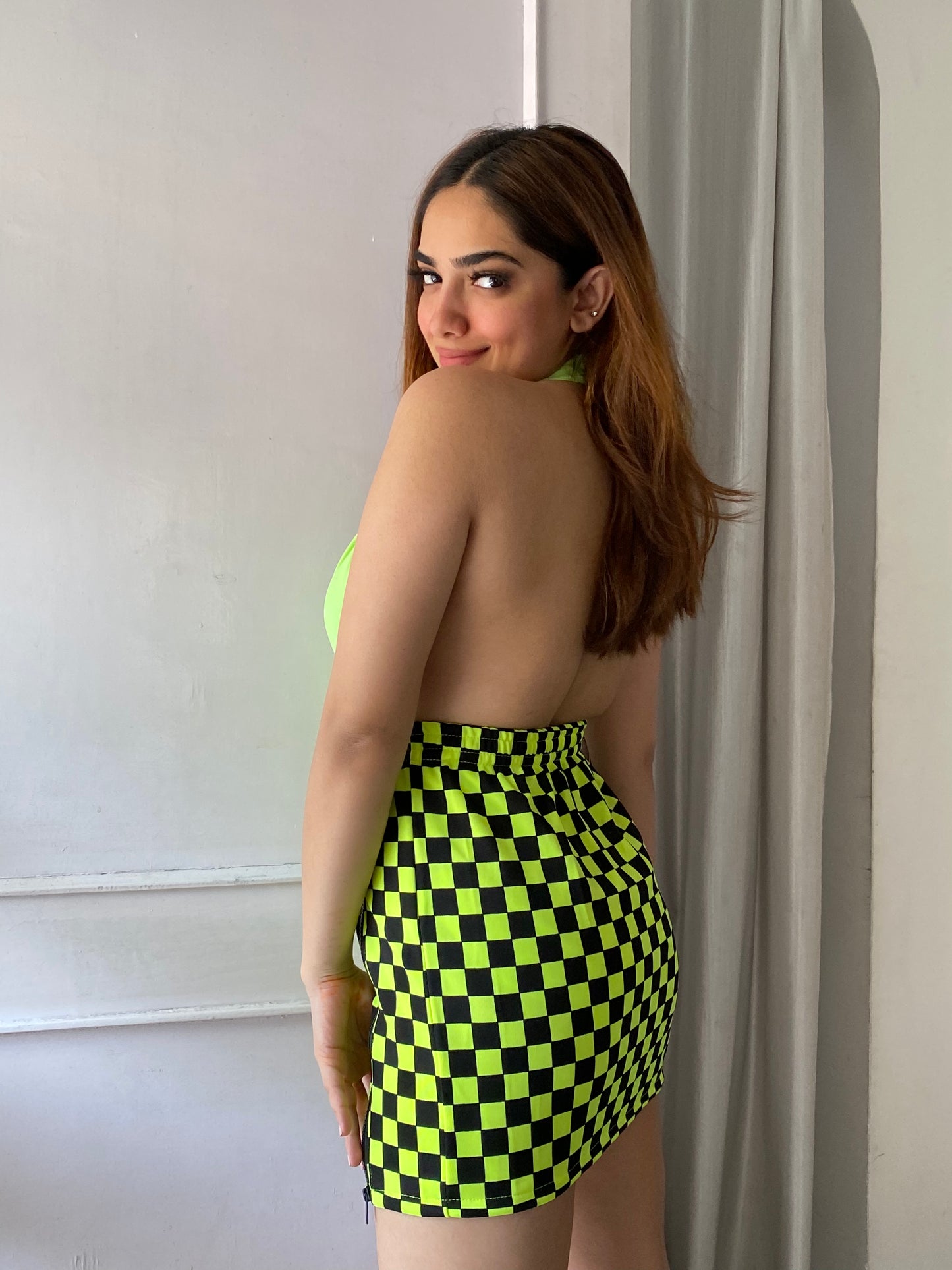 Checked Casual Zipper Mini Skirt