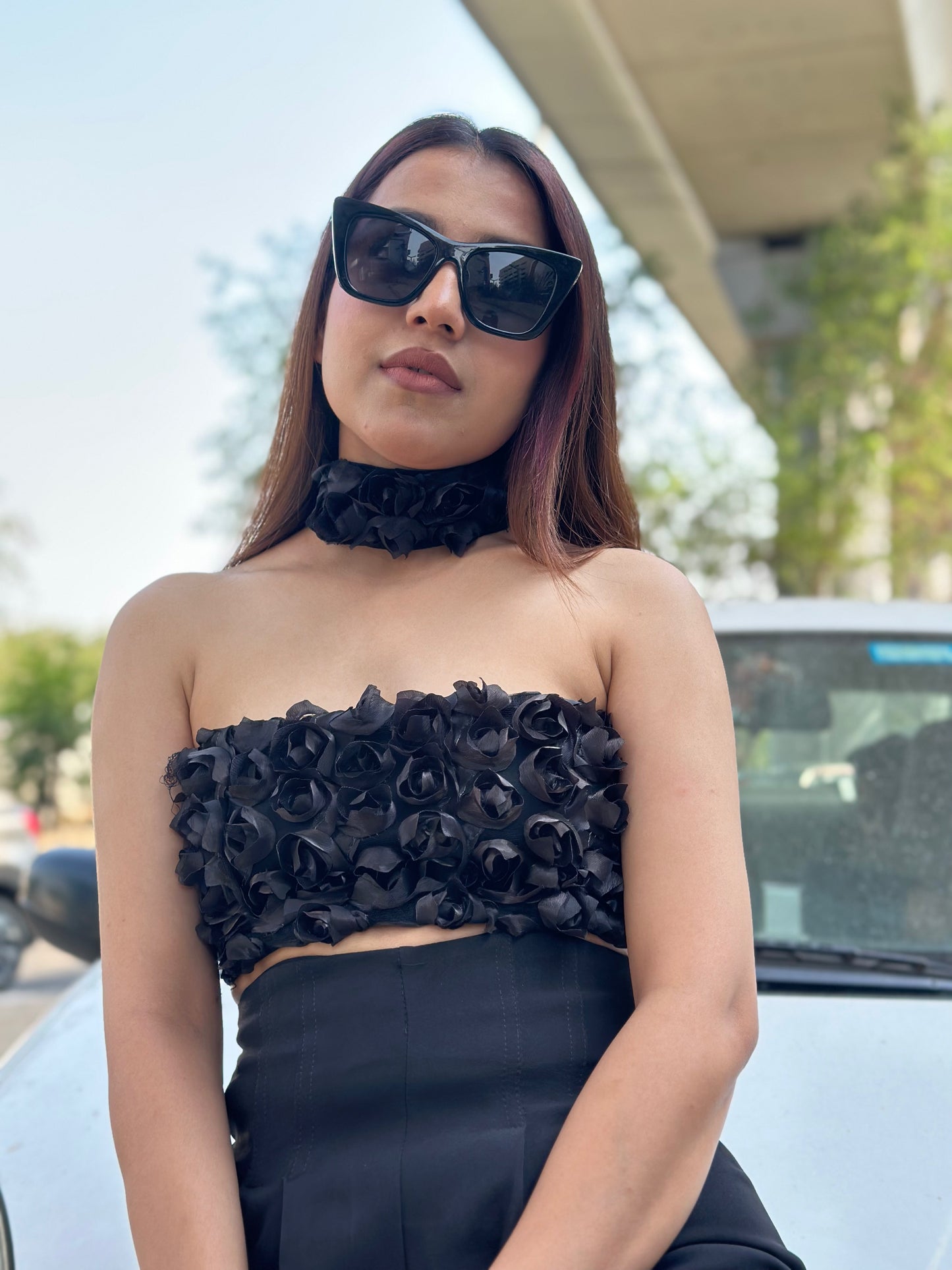 Black Rose Tube Bustier With Scarf