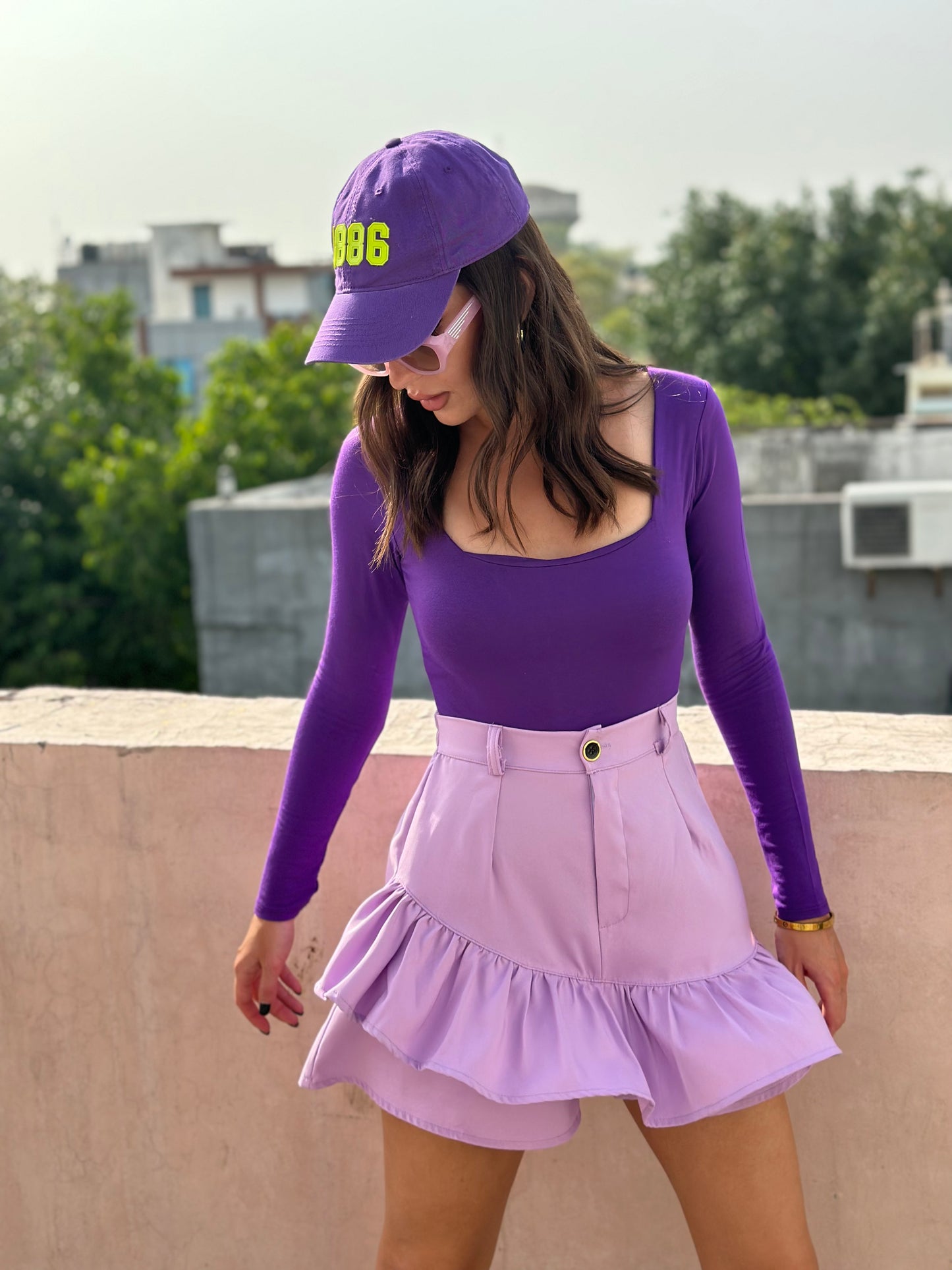 Purple Scoop Neck Bodysuit With Lilac Frill Skorts