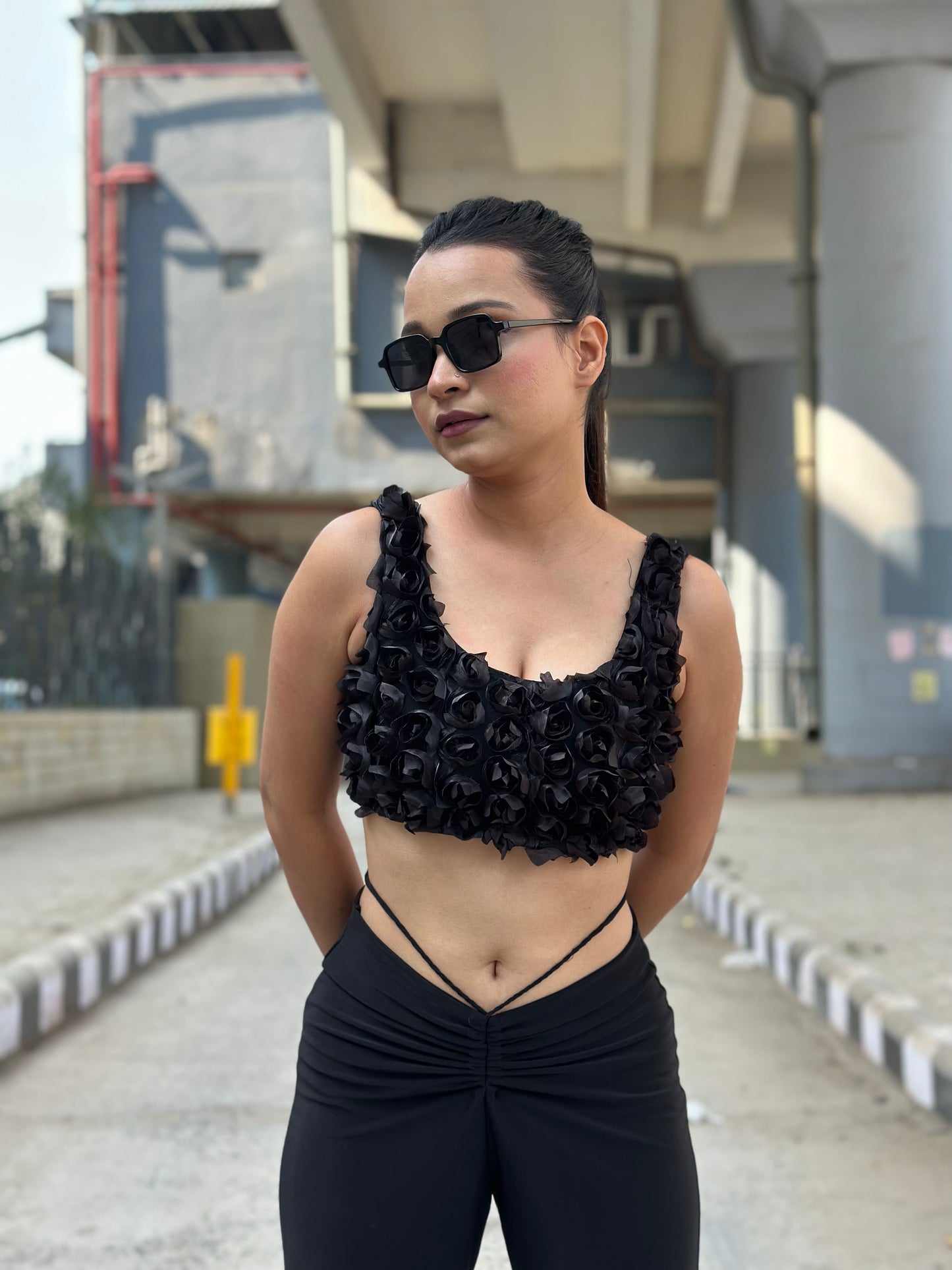 Black Rose Crop Tank Top