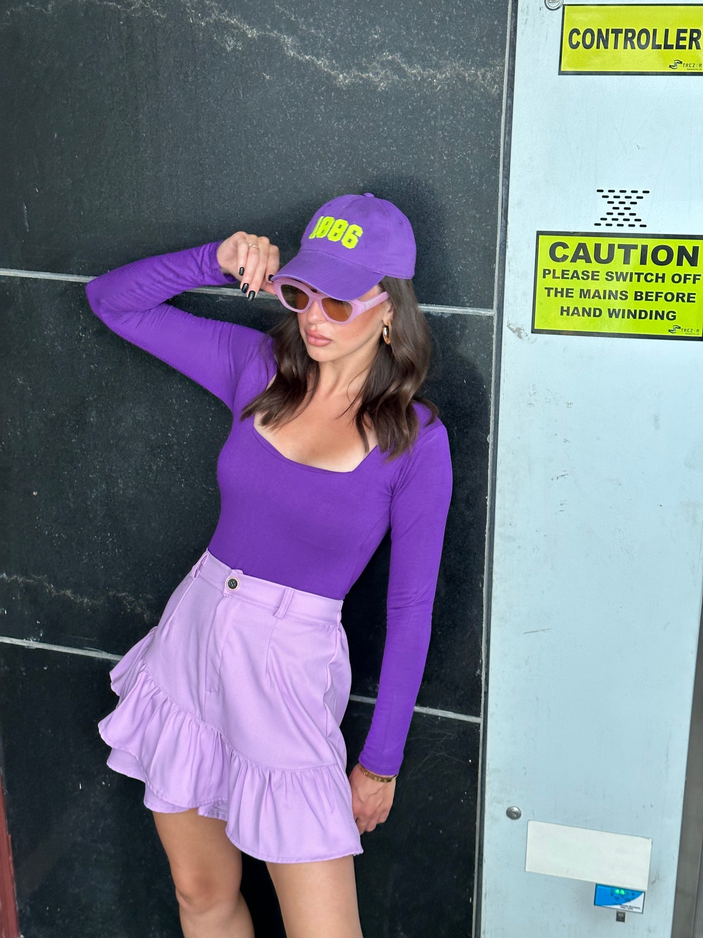 Purple Scoop Neck Bodysuit With Lilac Frill Skorts